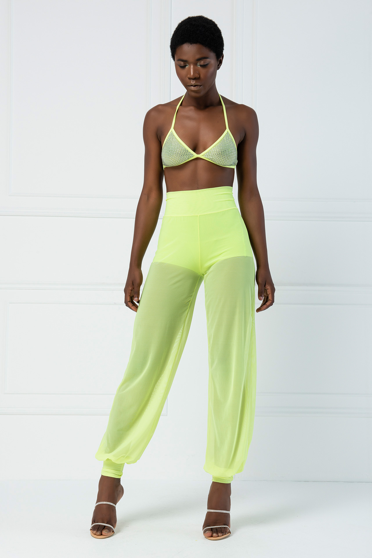 High Waist Neon Yellow Sheer Pants