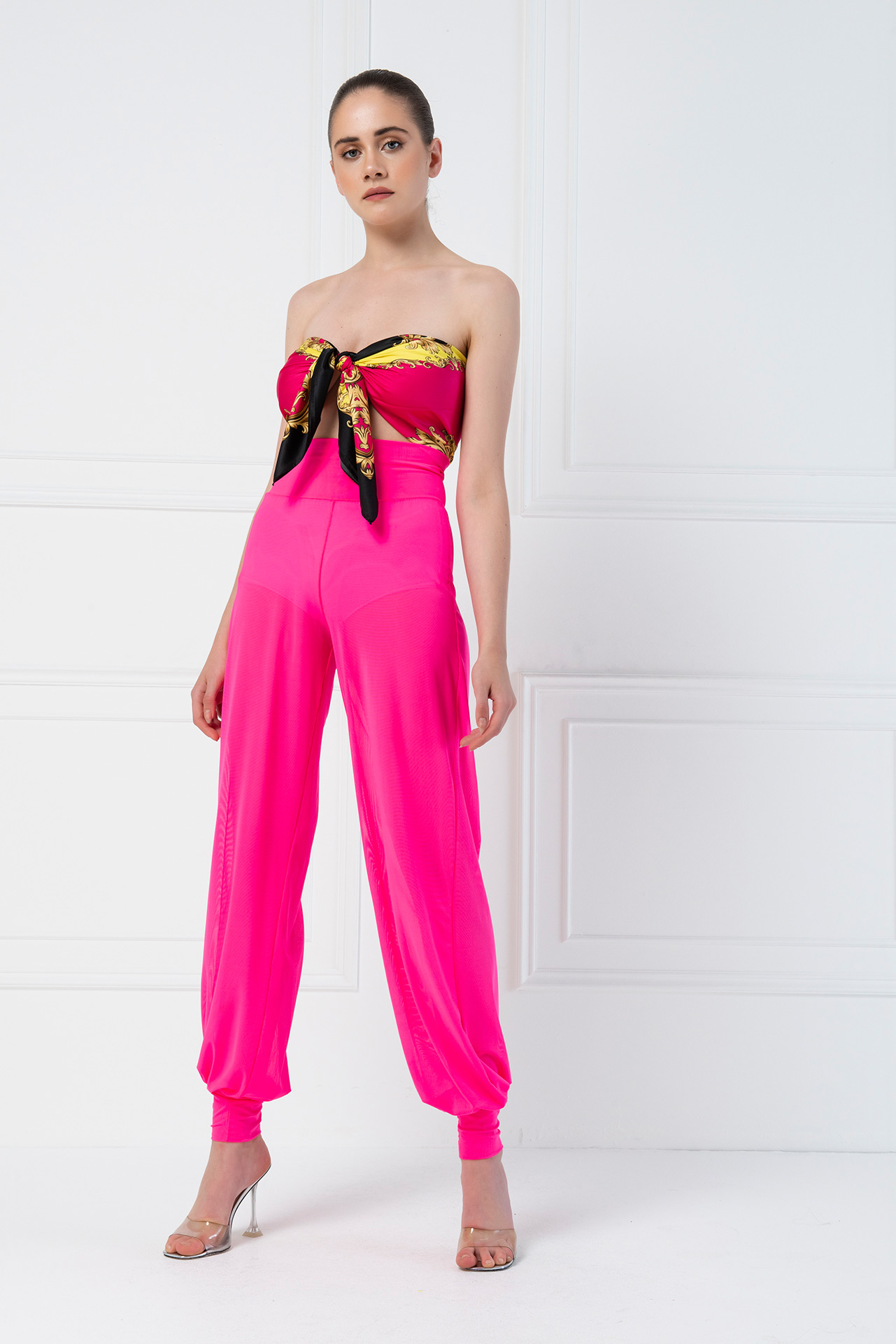 High Waist Neon Fuchsia Sheer Pants