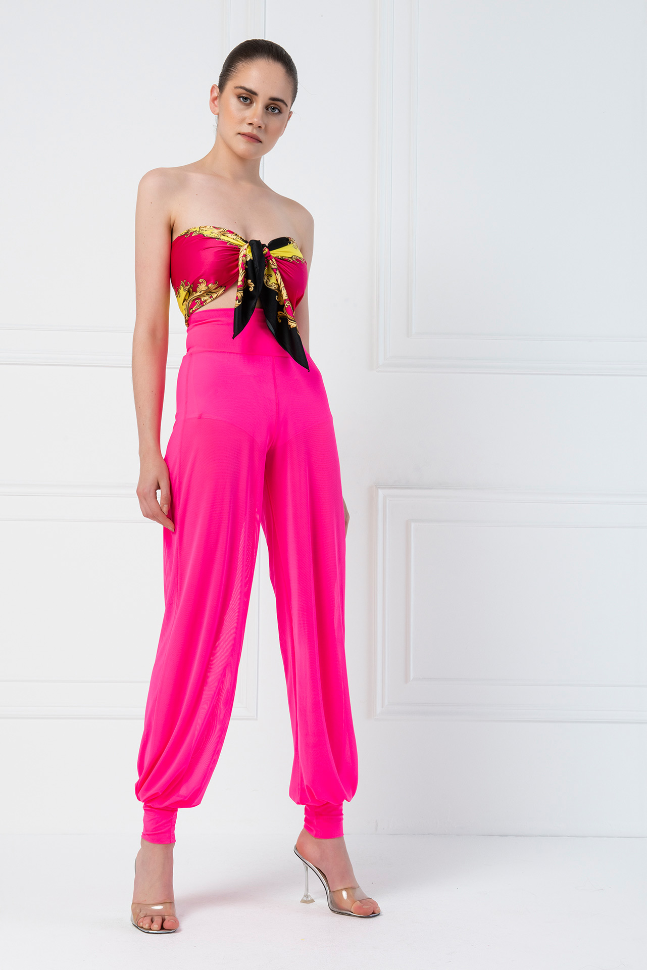 High Waist Neon Fuchsia Sheer Pants