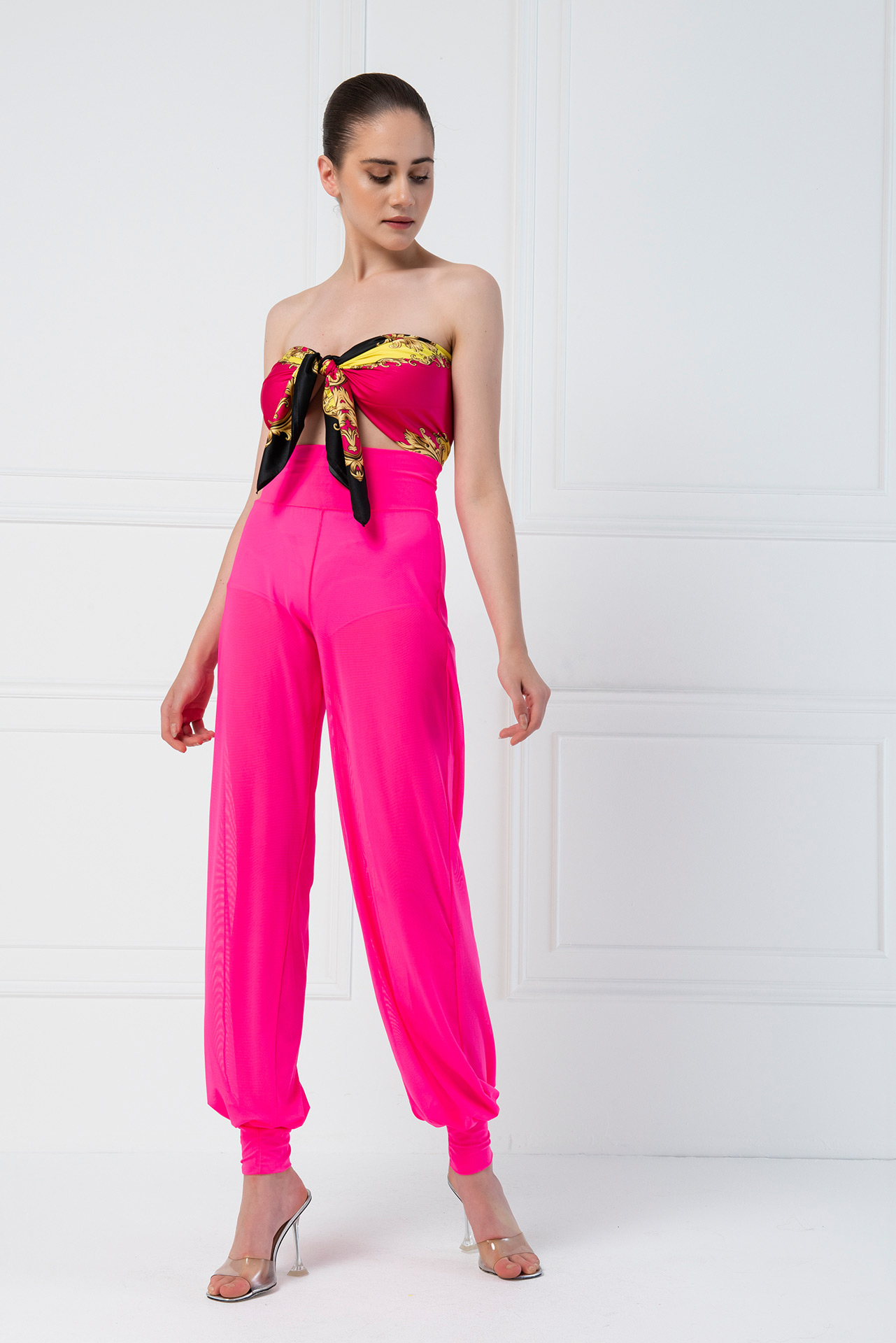 High Waist Neon Fuchsia Sheer Pants