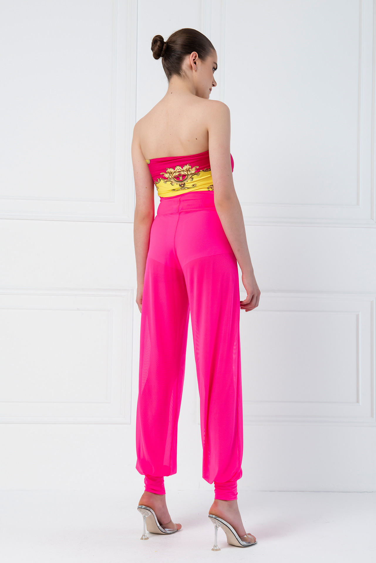 High Waist Neon Fuchsia Sheer Pants