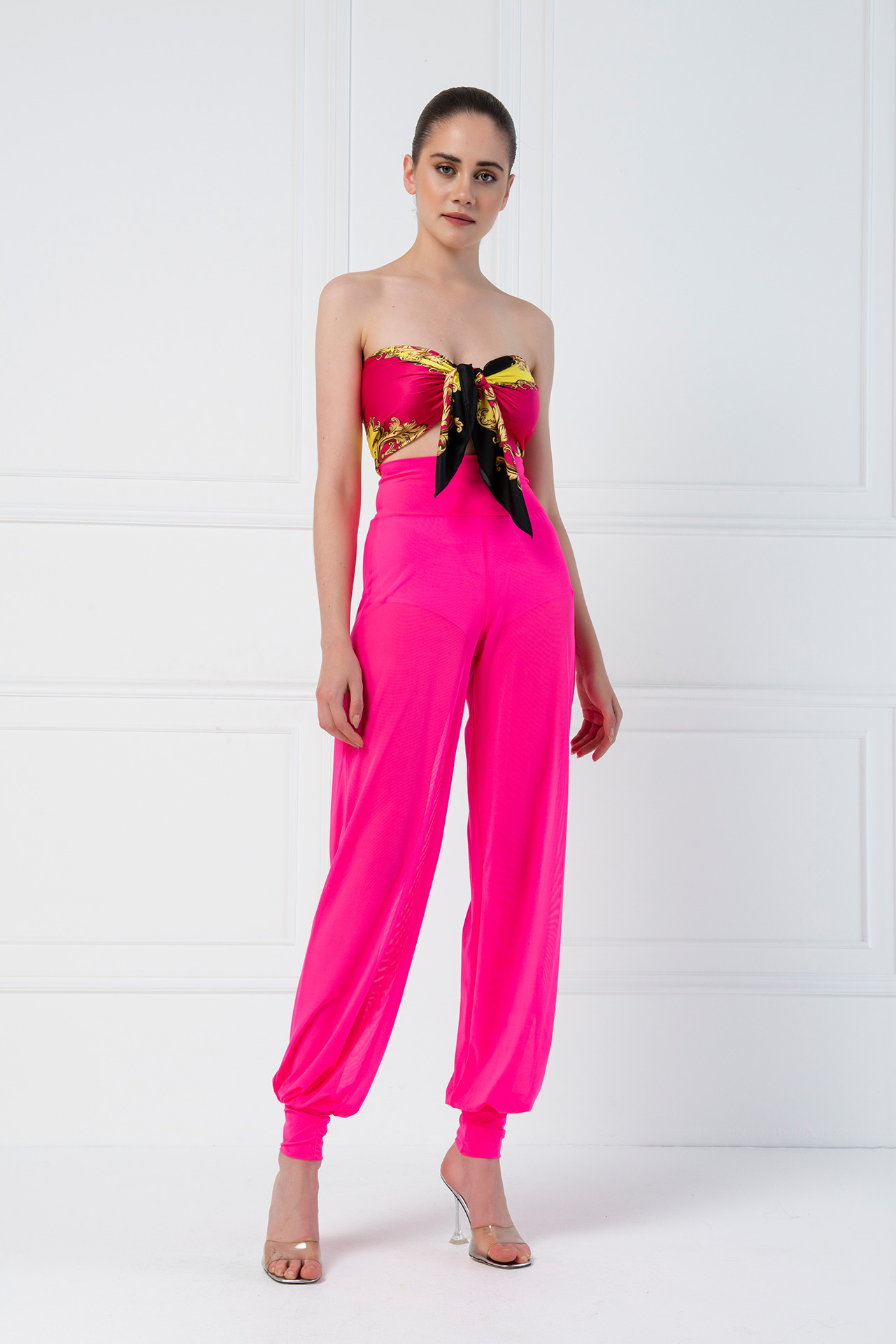 High Waist Neon Fuchsia Sheer Pants