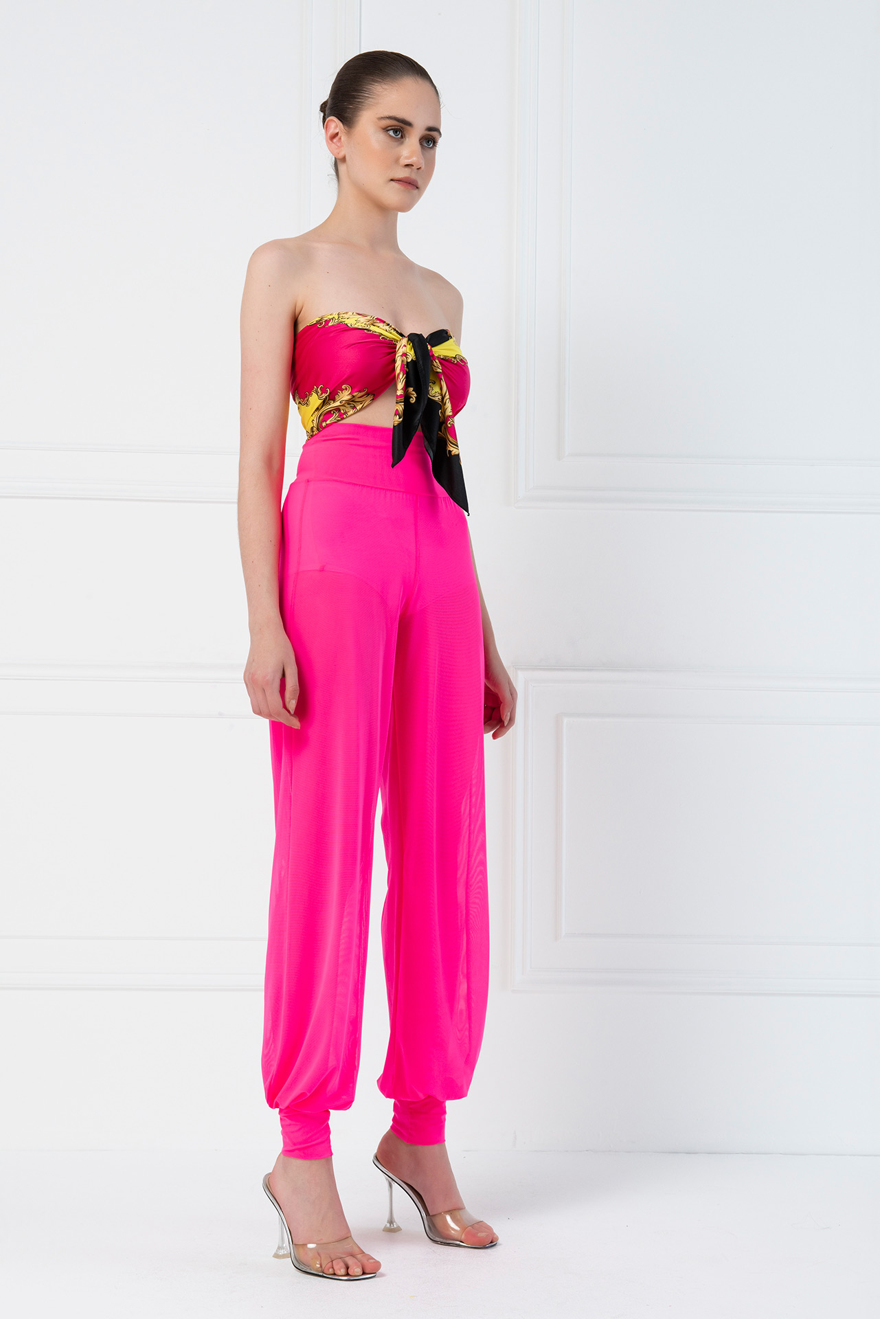 High Waist Neon Fuchsia Sheer Pants