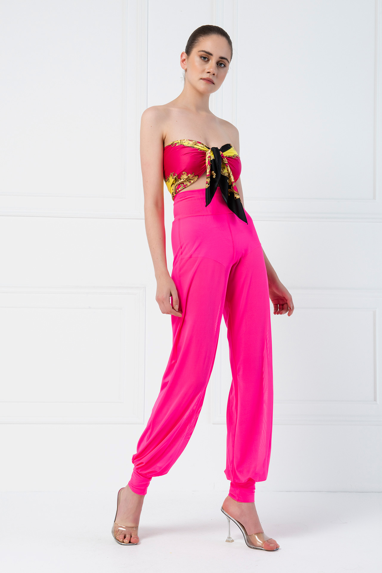 High Waist Neon Fuchsia Sheer Pants