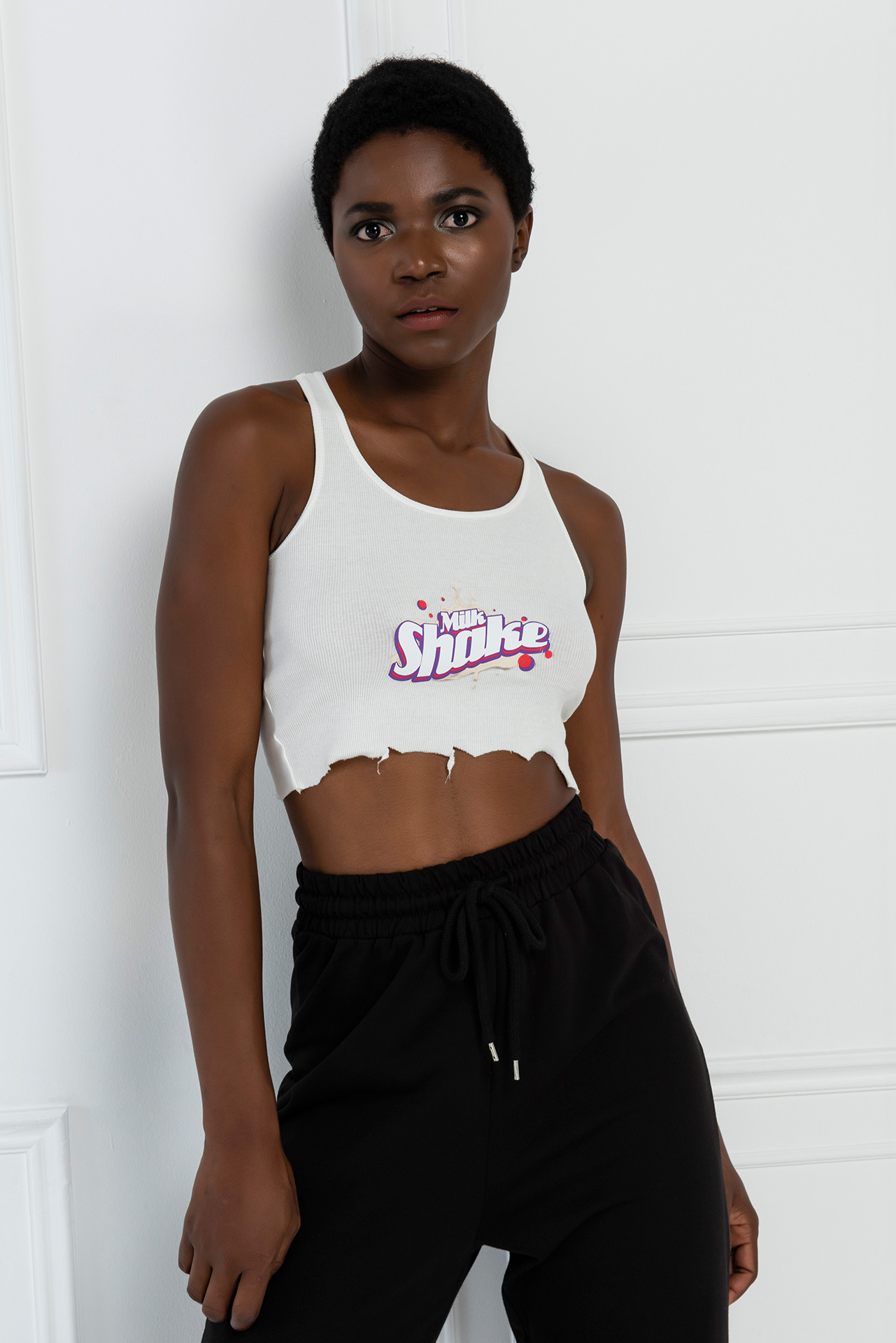 Wholesale Graphic Offwhite Cropped Tank Top