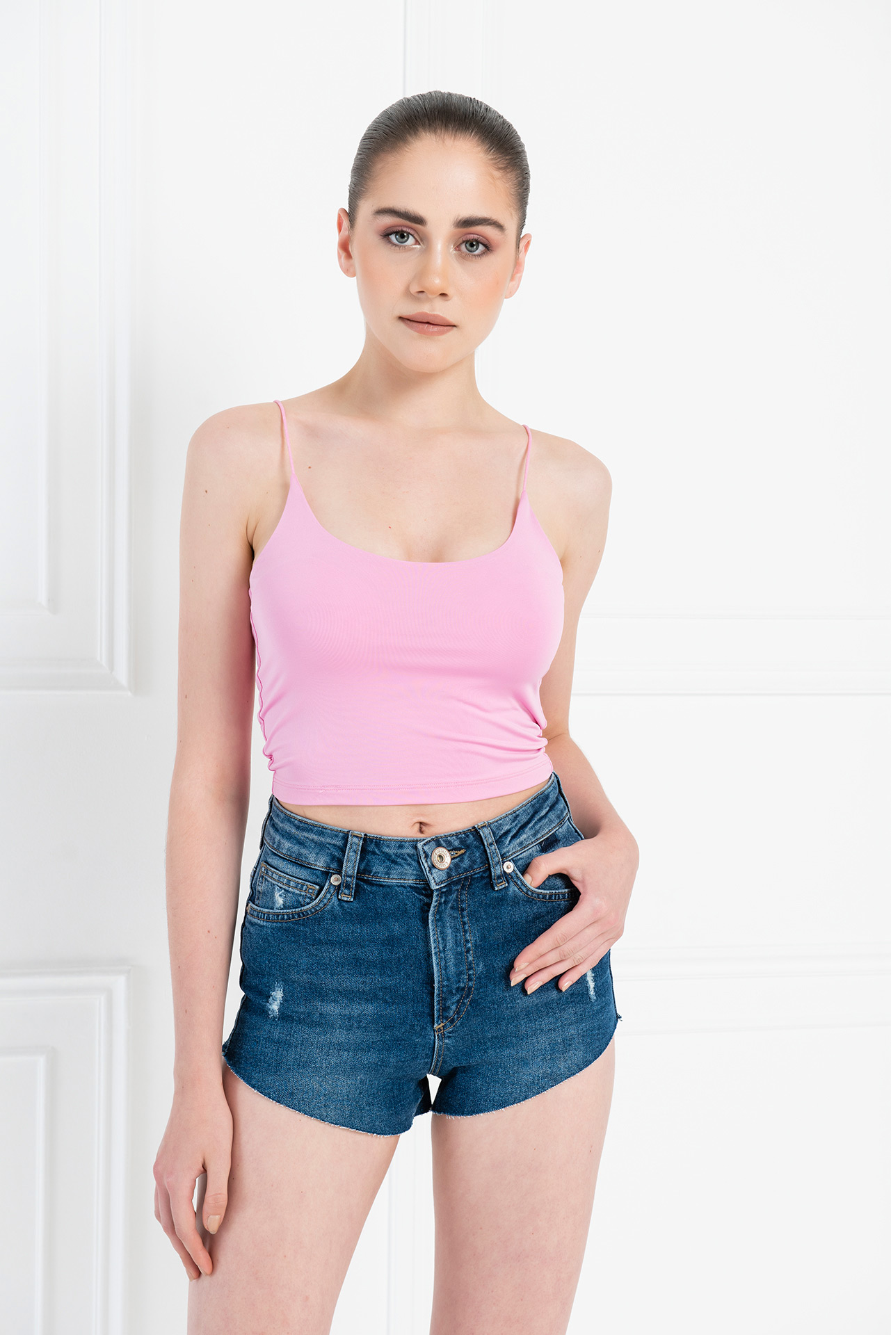 Wholesale New Pink Spaghetti Strap Cropped Cami