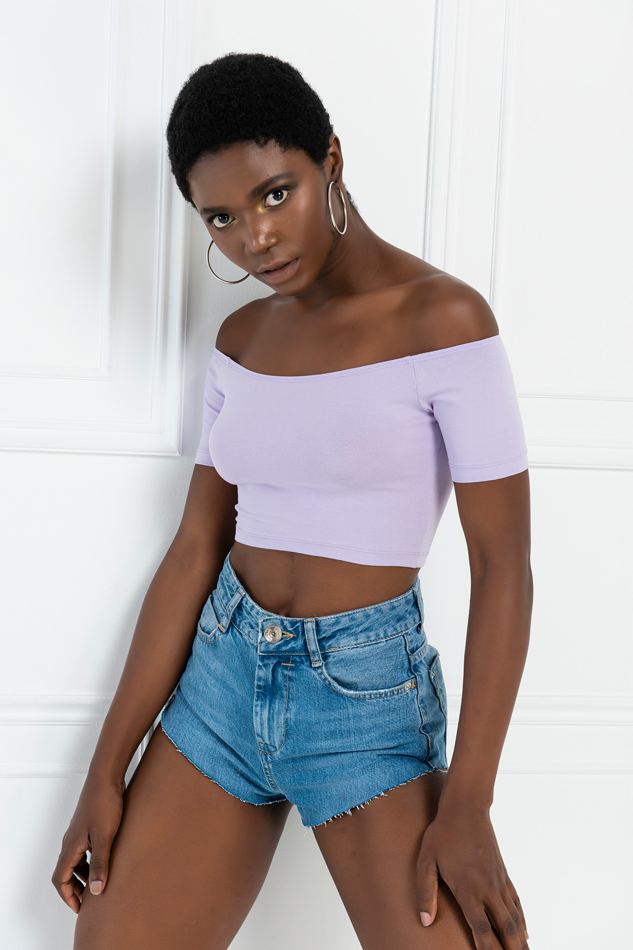 Lilac Off-the-Shoulder Crop Top