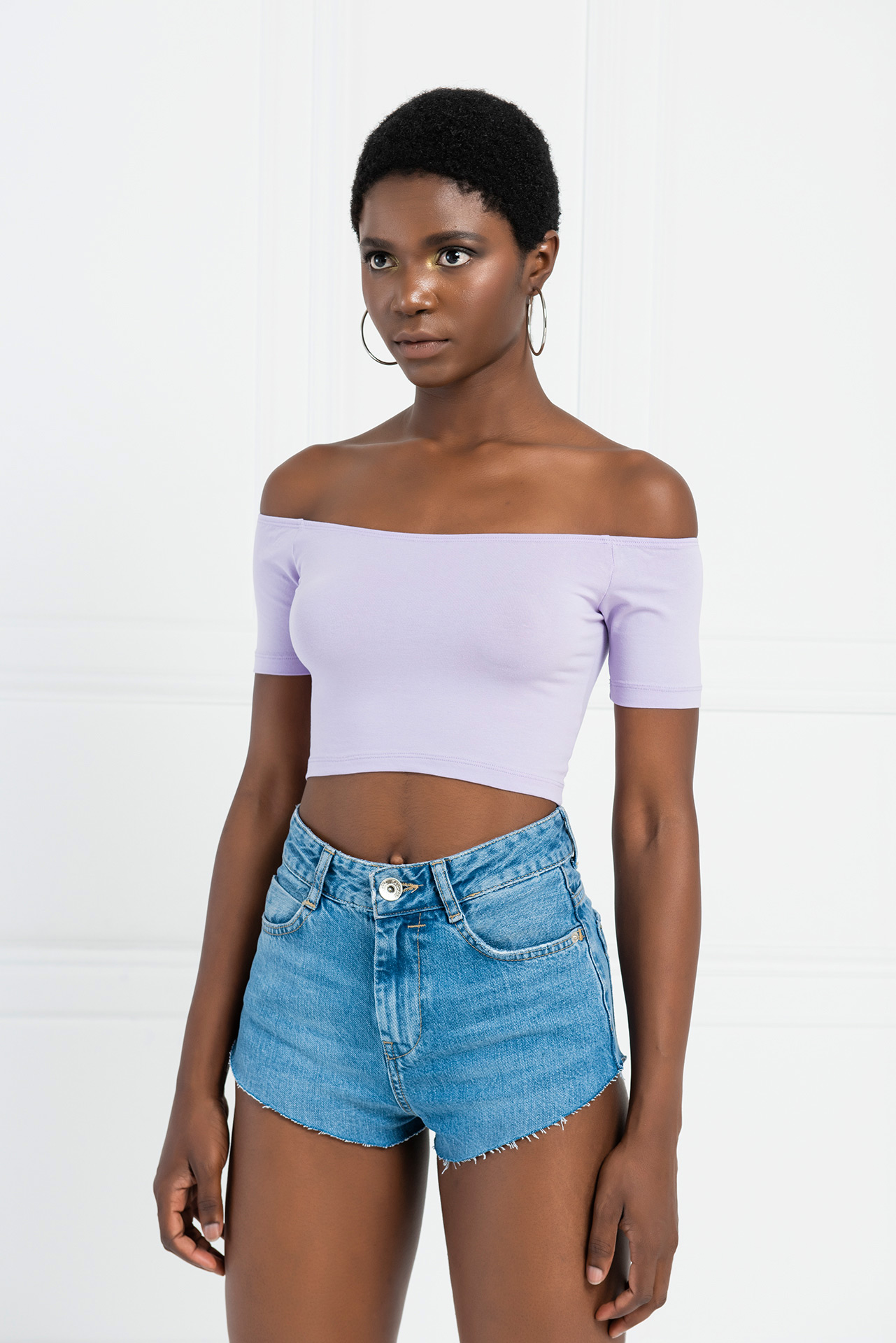 Lilac Off-the-Shoulder Crop Top