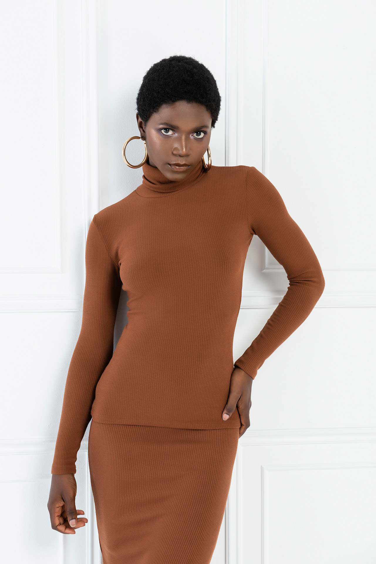 Ribbed Knit Turtleneck Taba Top