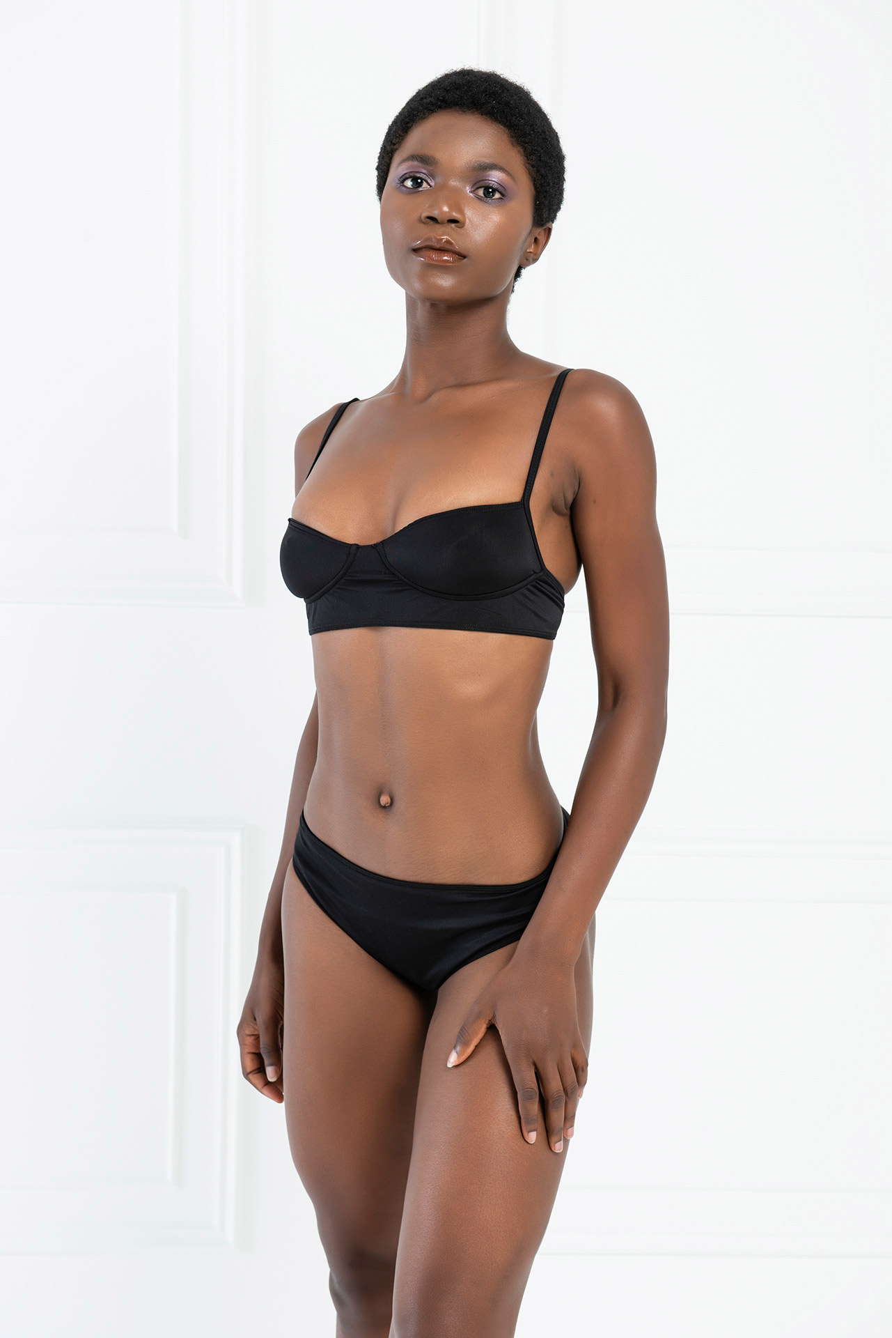 Wholesale Shoulder Straps Black Bustier Bikini Set