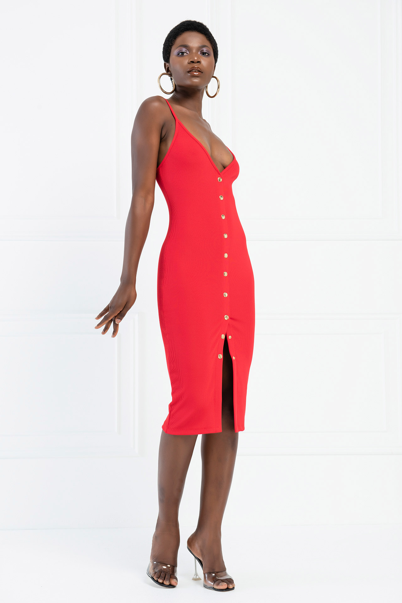 Wholesale Button-Front Cami Dress in Red