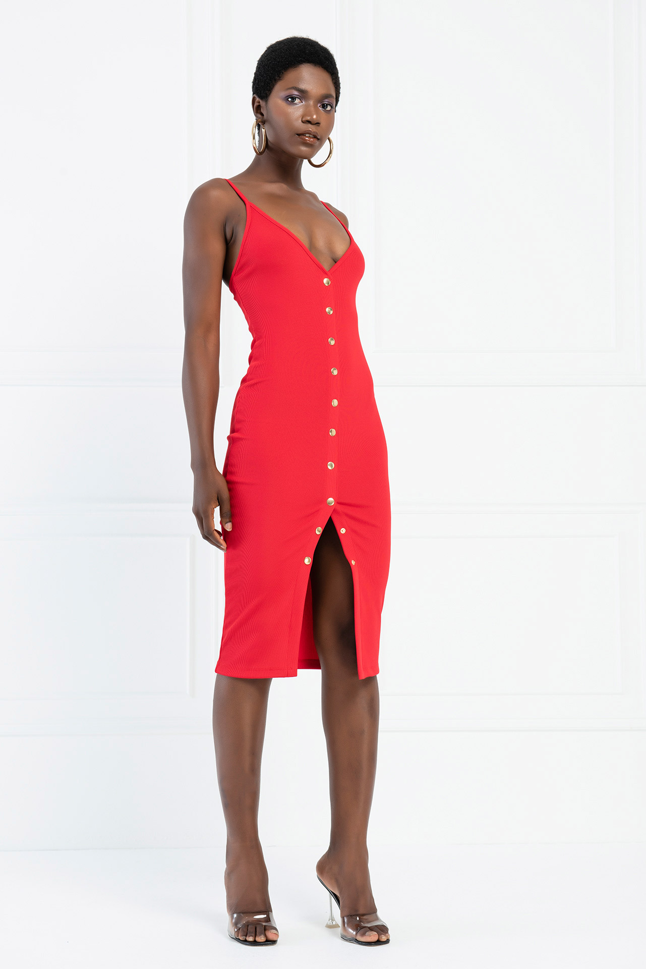 Wholesale Button-Front Cami Dress in Red
