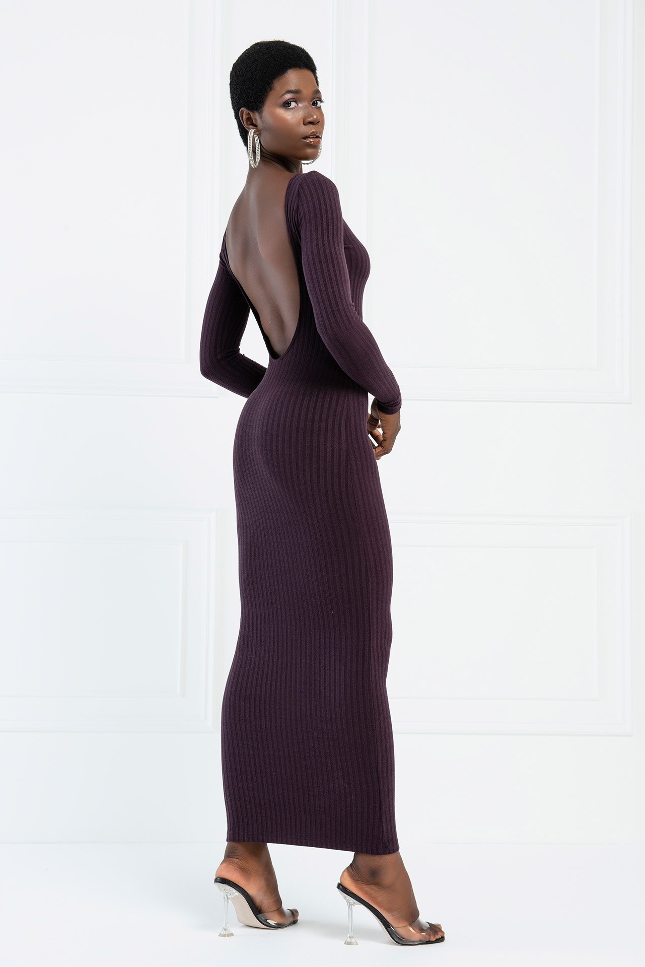 оптовая С открытой спиной  Dark Purple платье