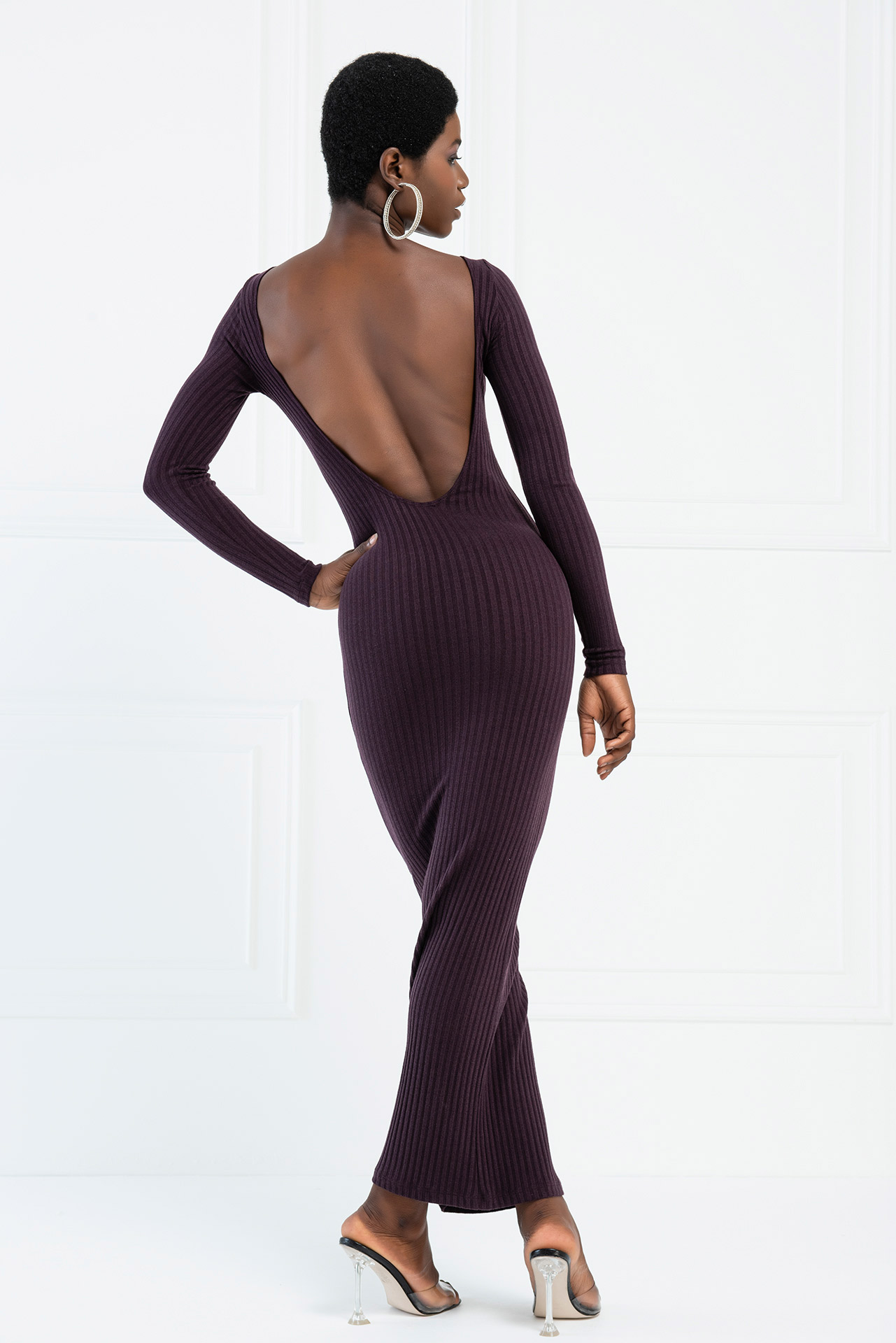 Backless Off Shoulder Dark Purple Dress