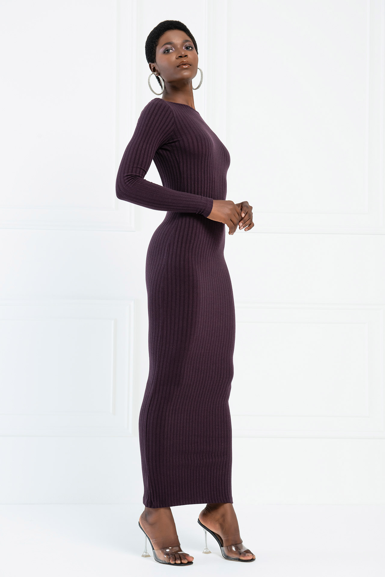 Wholesale Backless Off Shoulder Dark Purple Dress