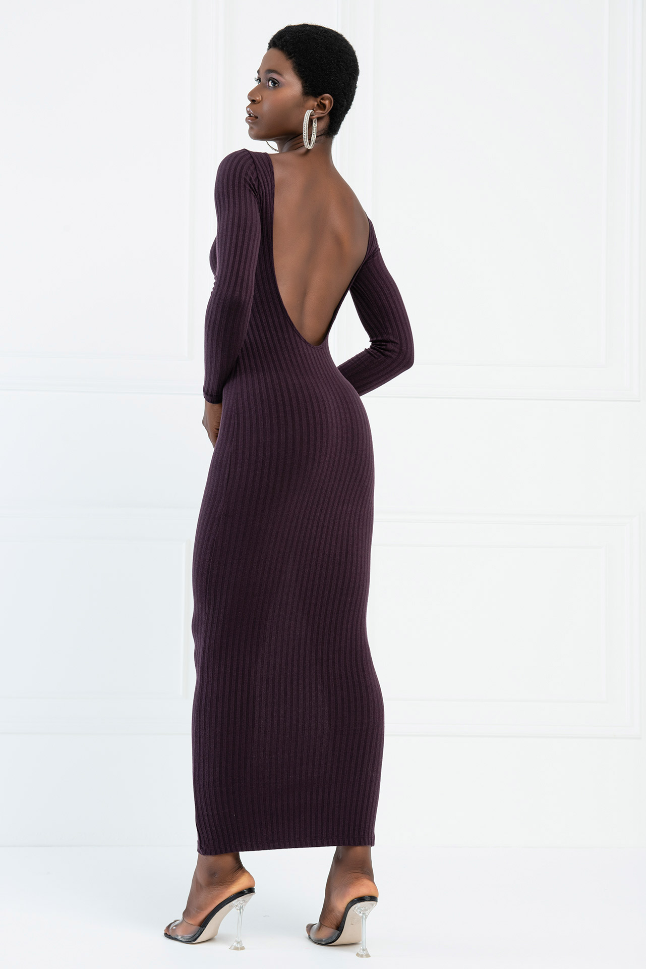 Wholesale Backless Off Shoulder Dark Purple Dress