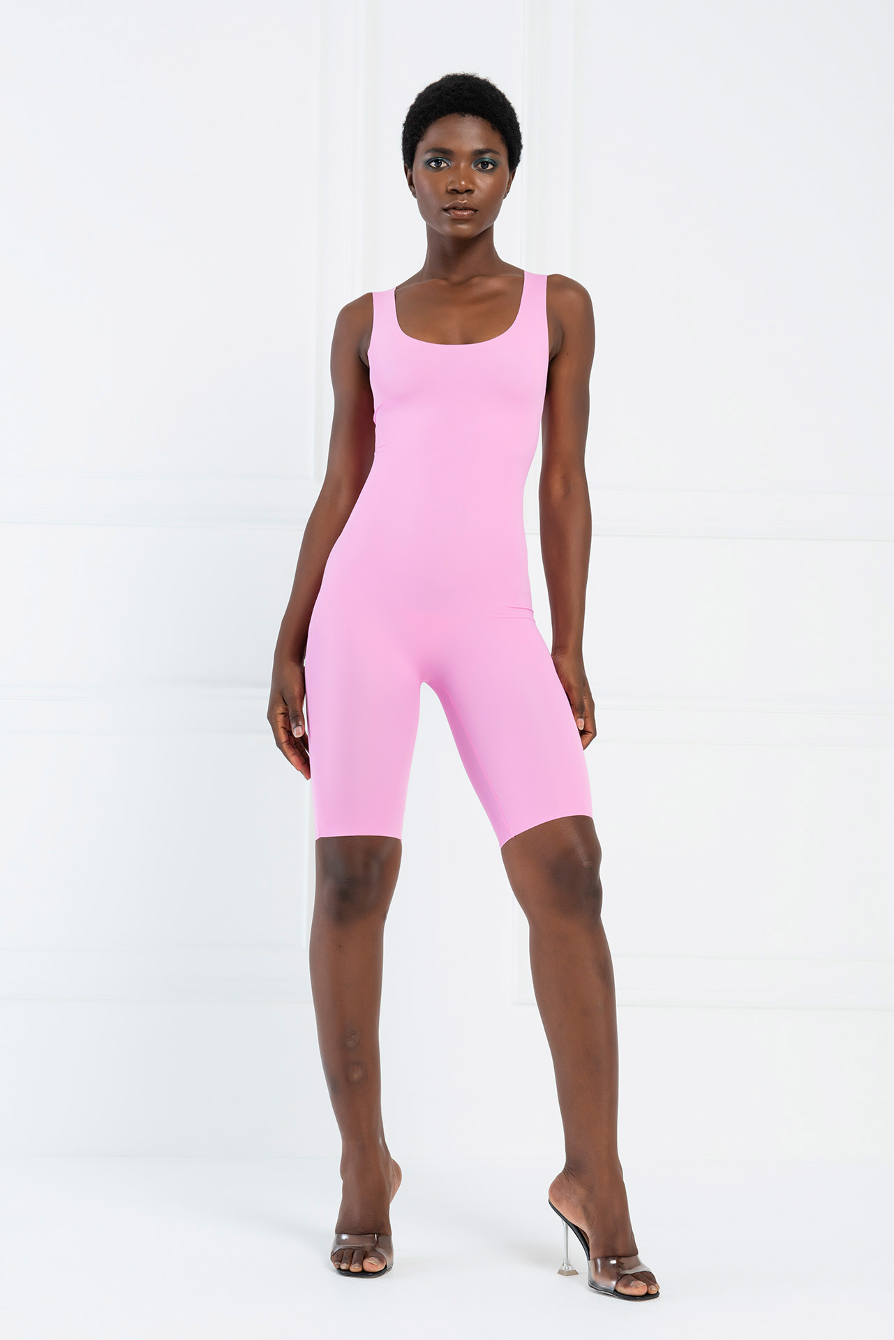 Scoop Neck Mid Thigh Full Body Shaper in Pink