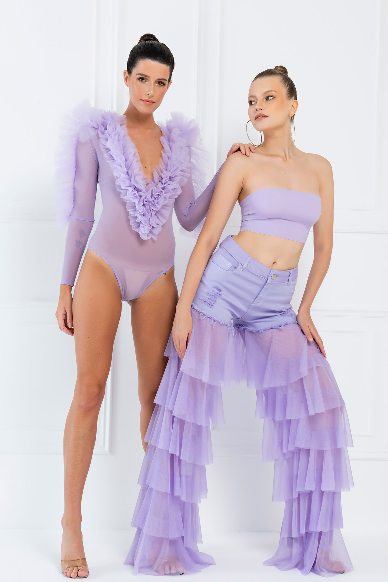 Ruffle-Trim New Lilac Mesh Bodysuit
