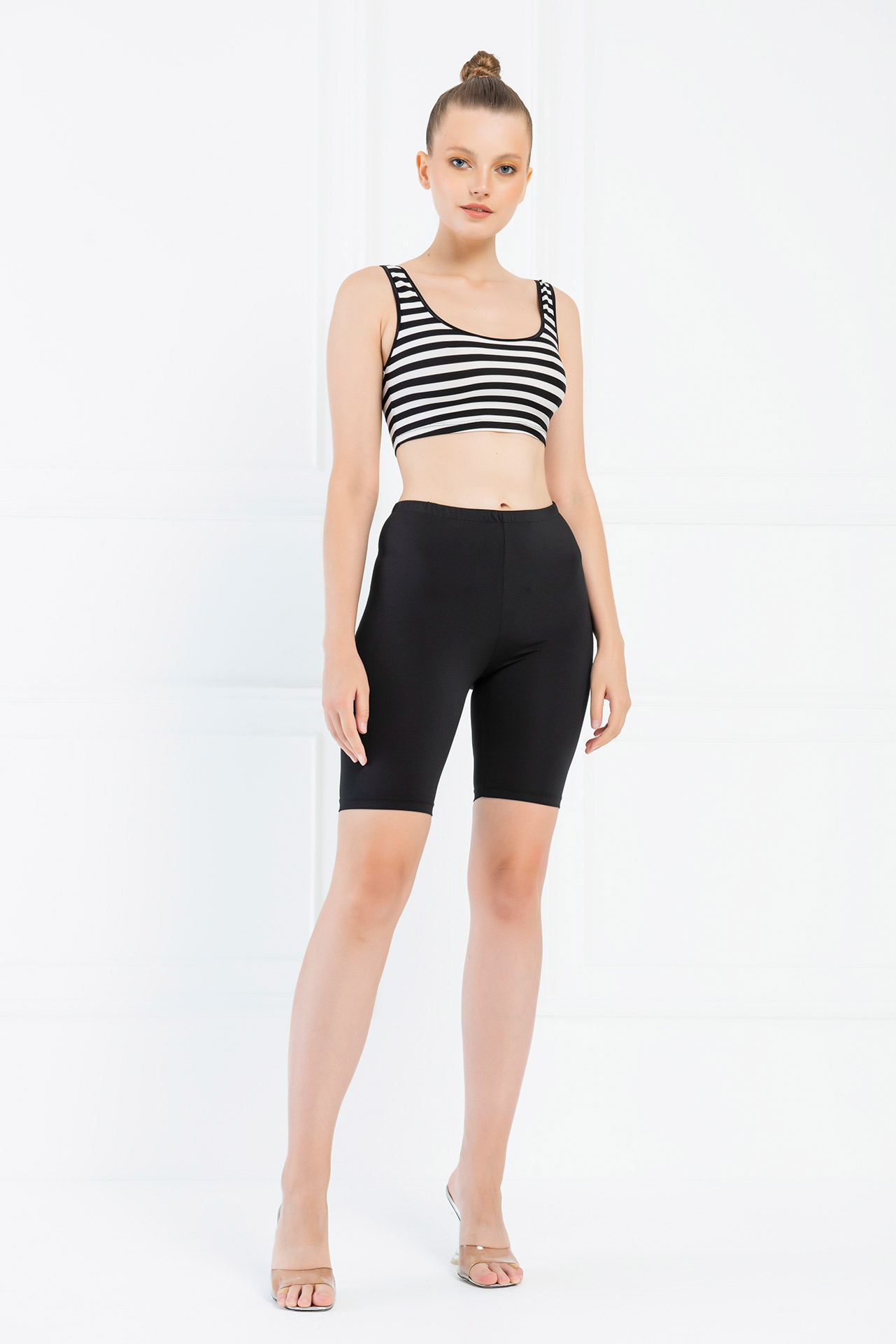 Black Offwhite Striped Cropped Tank