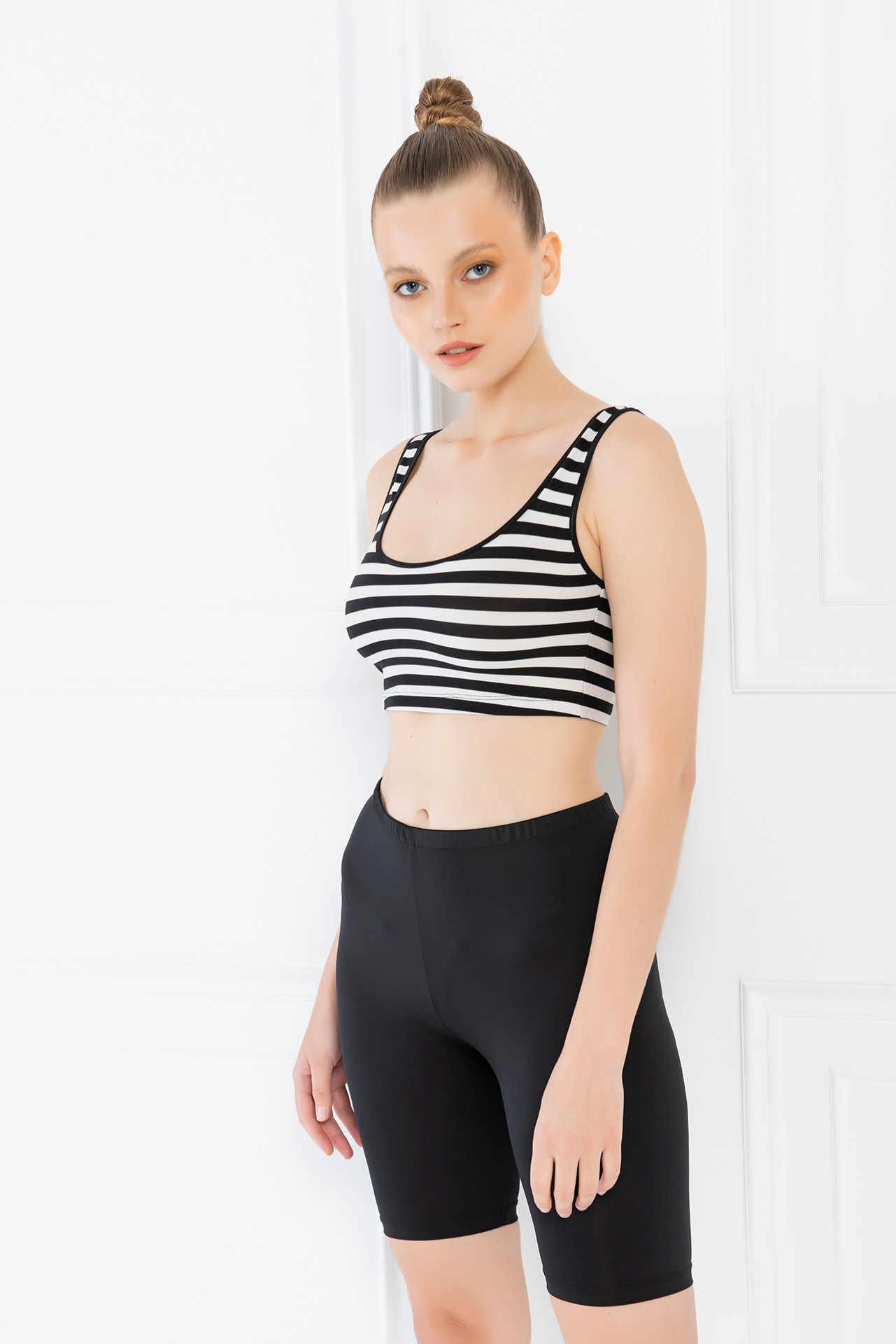 Black Offwhite Striped Cropped Tank