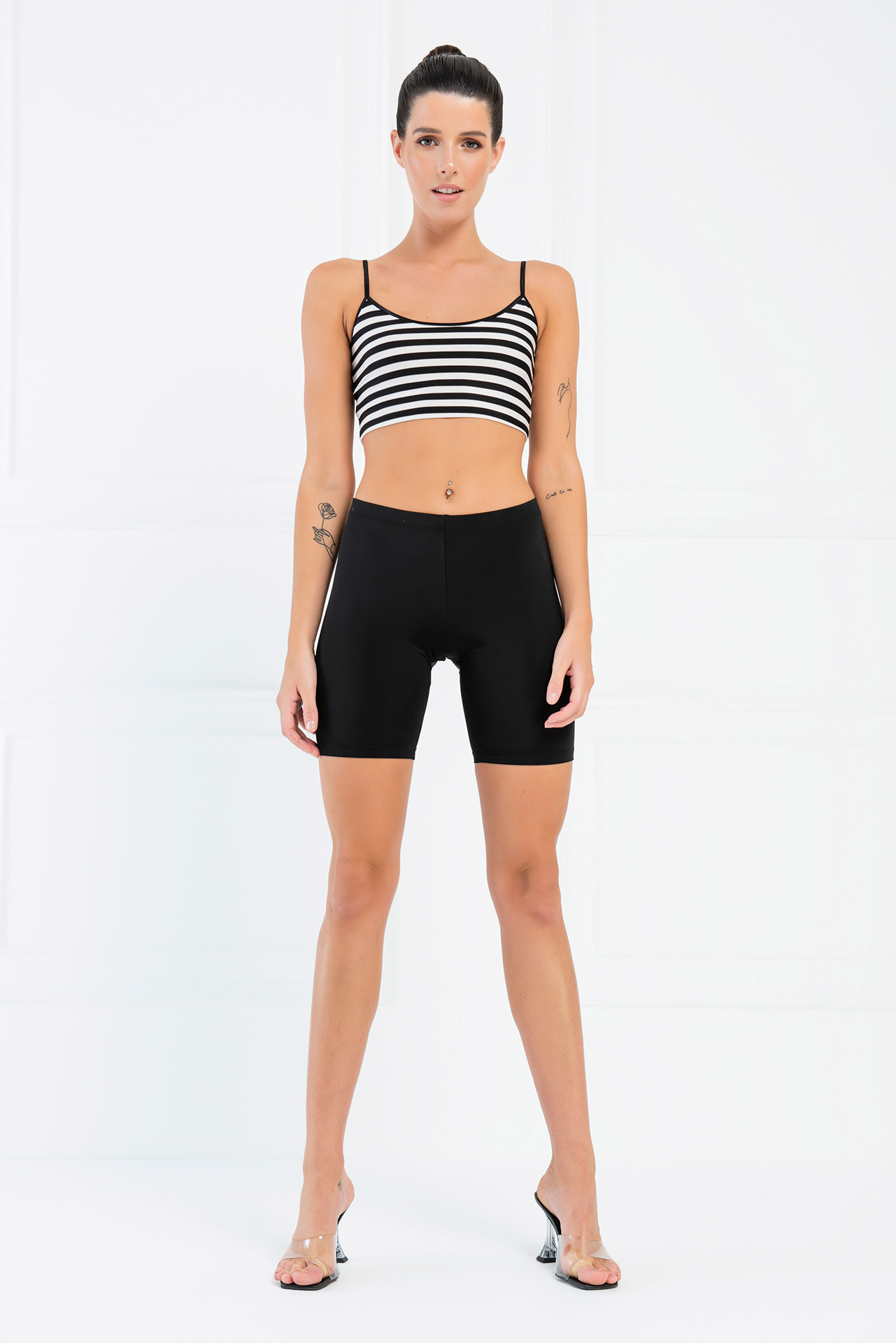 Black Offwhite Striped Crop Cami