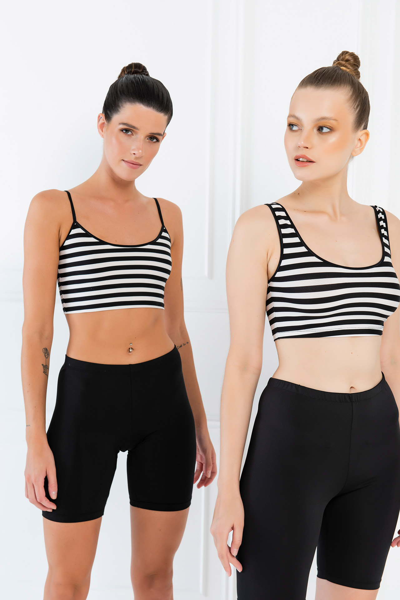 Black Offwhite Striped Crop Cami