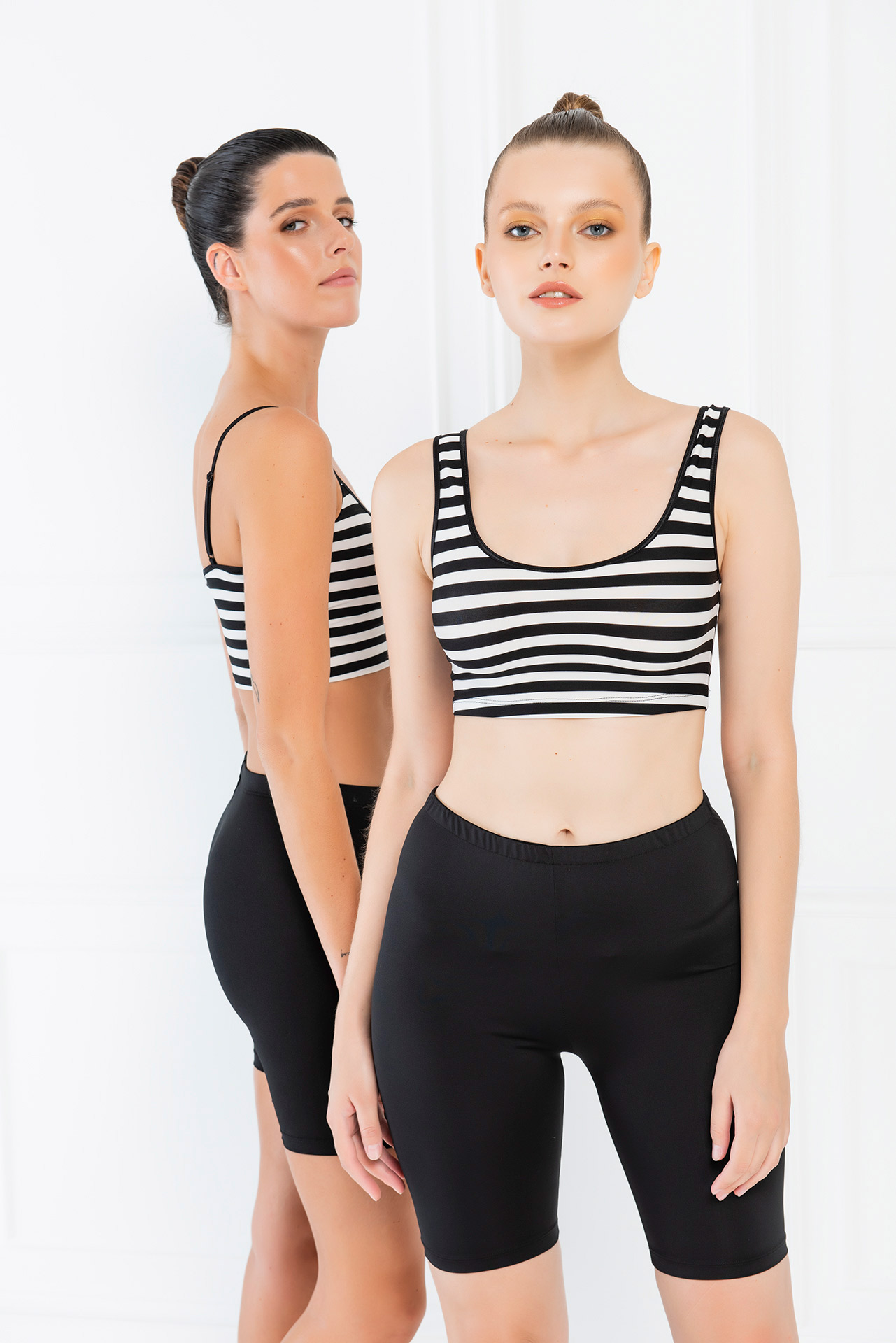 Black Offwhite Striped Crop Cami