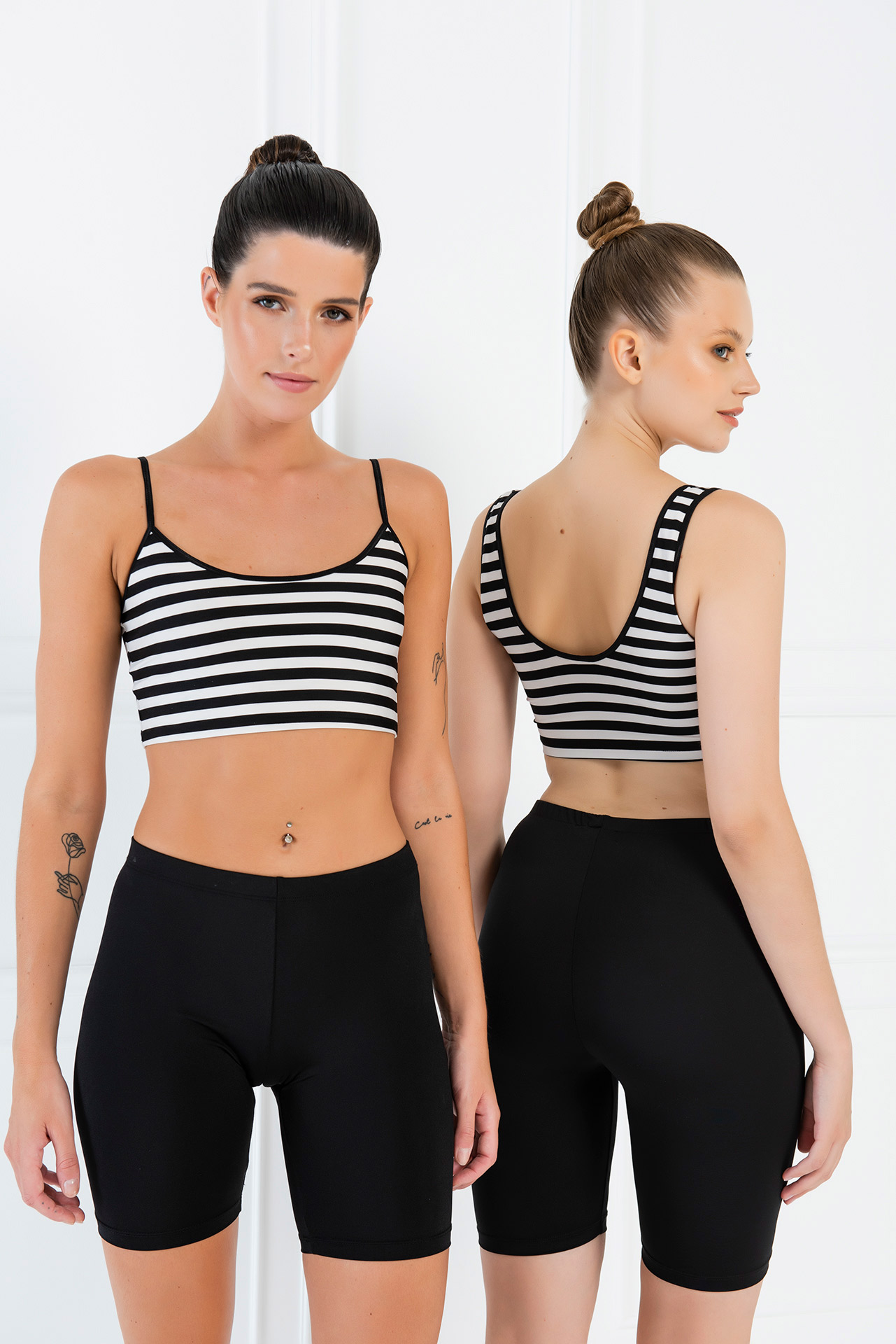 Black Offwhite Striped Crop Cami