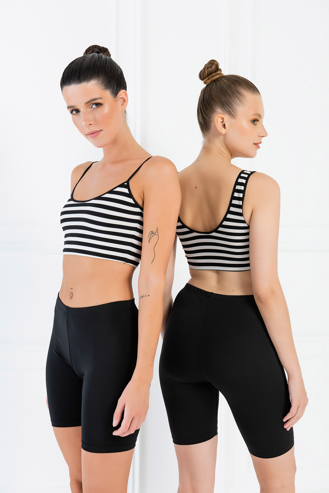 Black Offwhite Striped Crop Cami