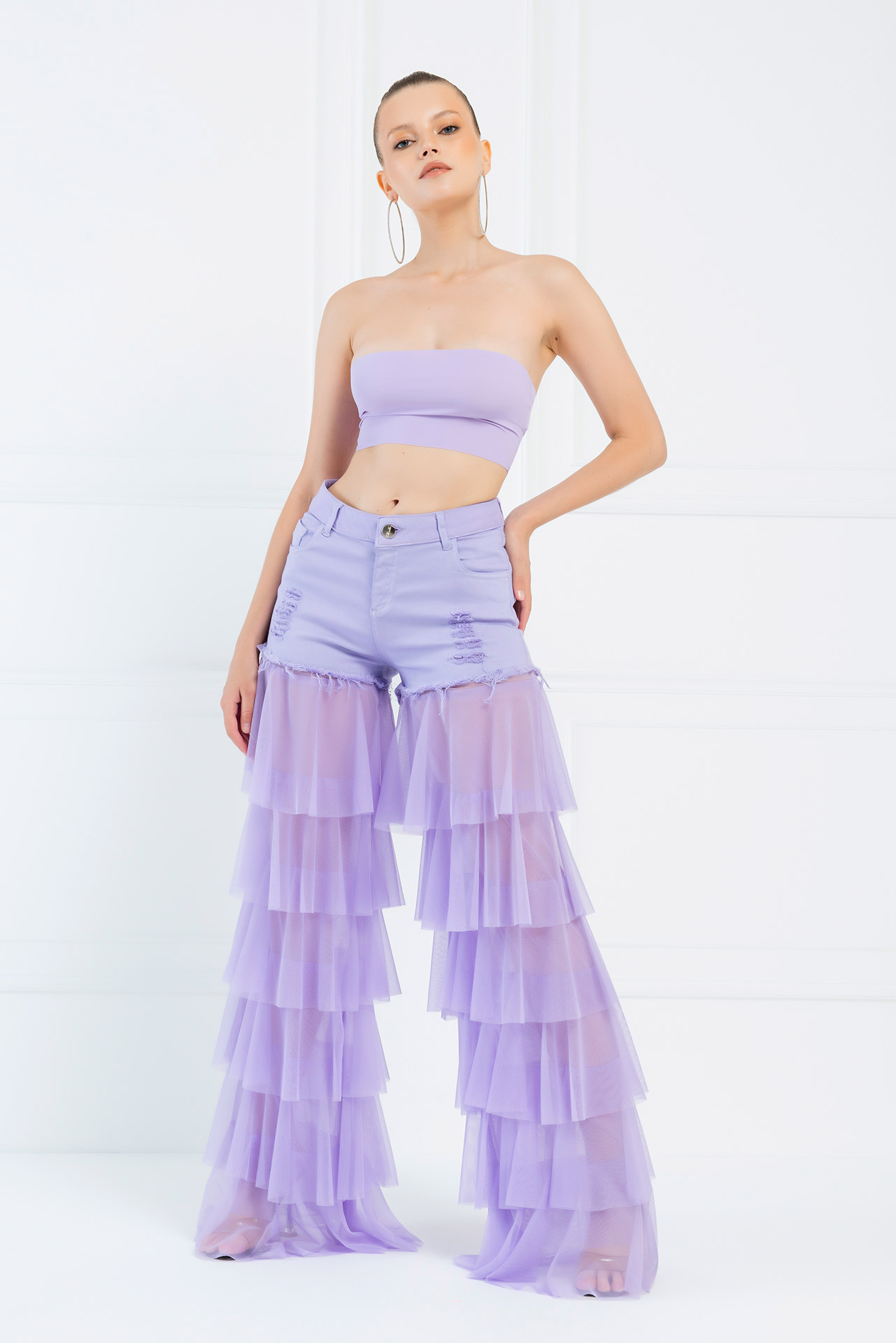 оптовая Широкая штанина с оборками New Lilac Брюки