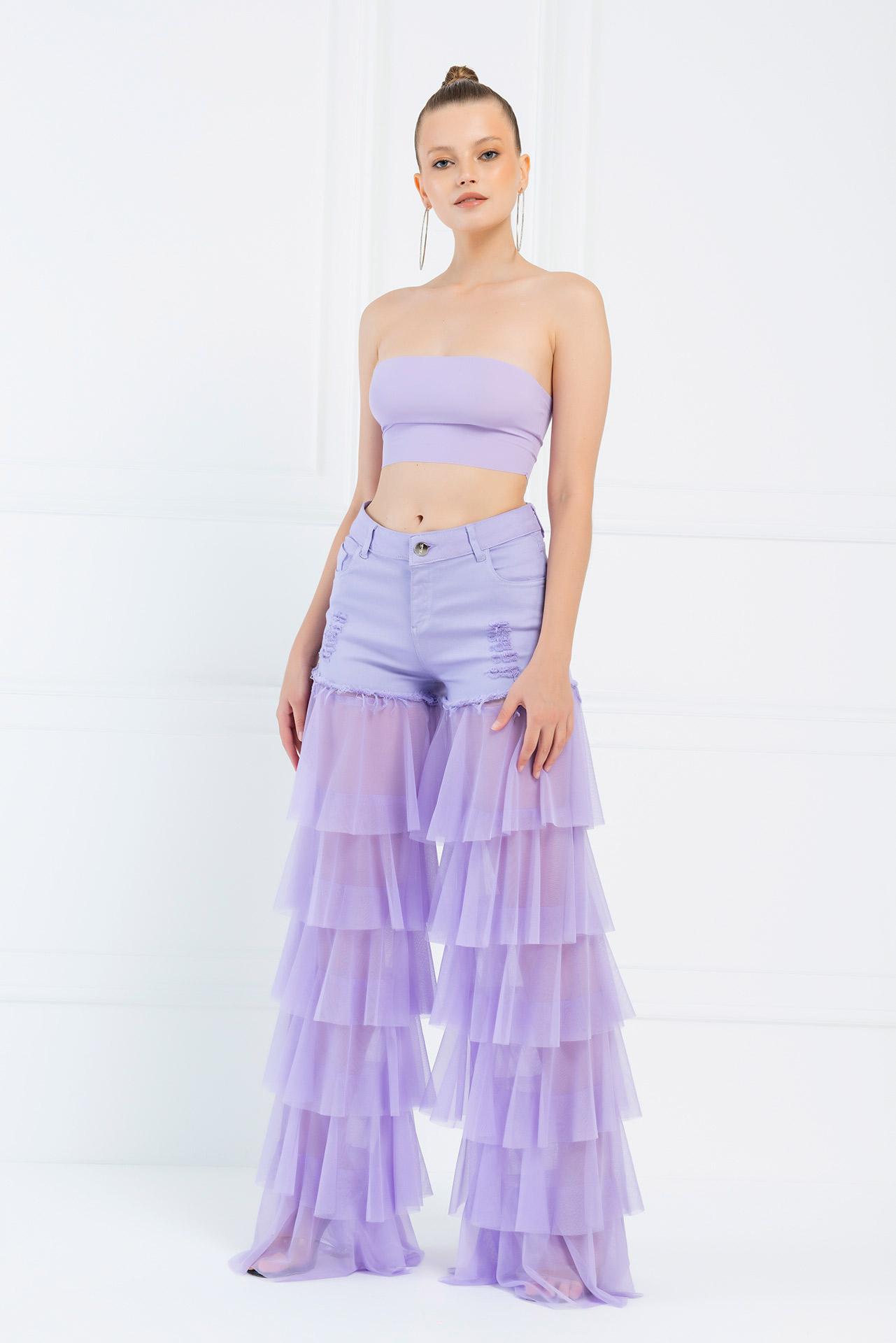 оптовая Широкая штанина с оборками New Lilac Брюки