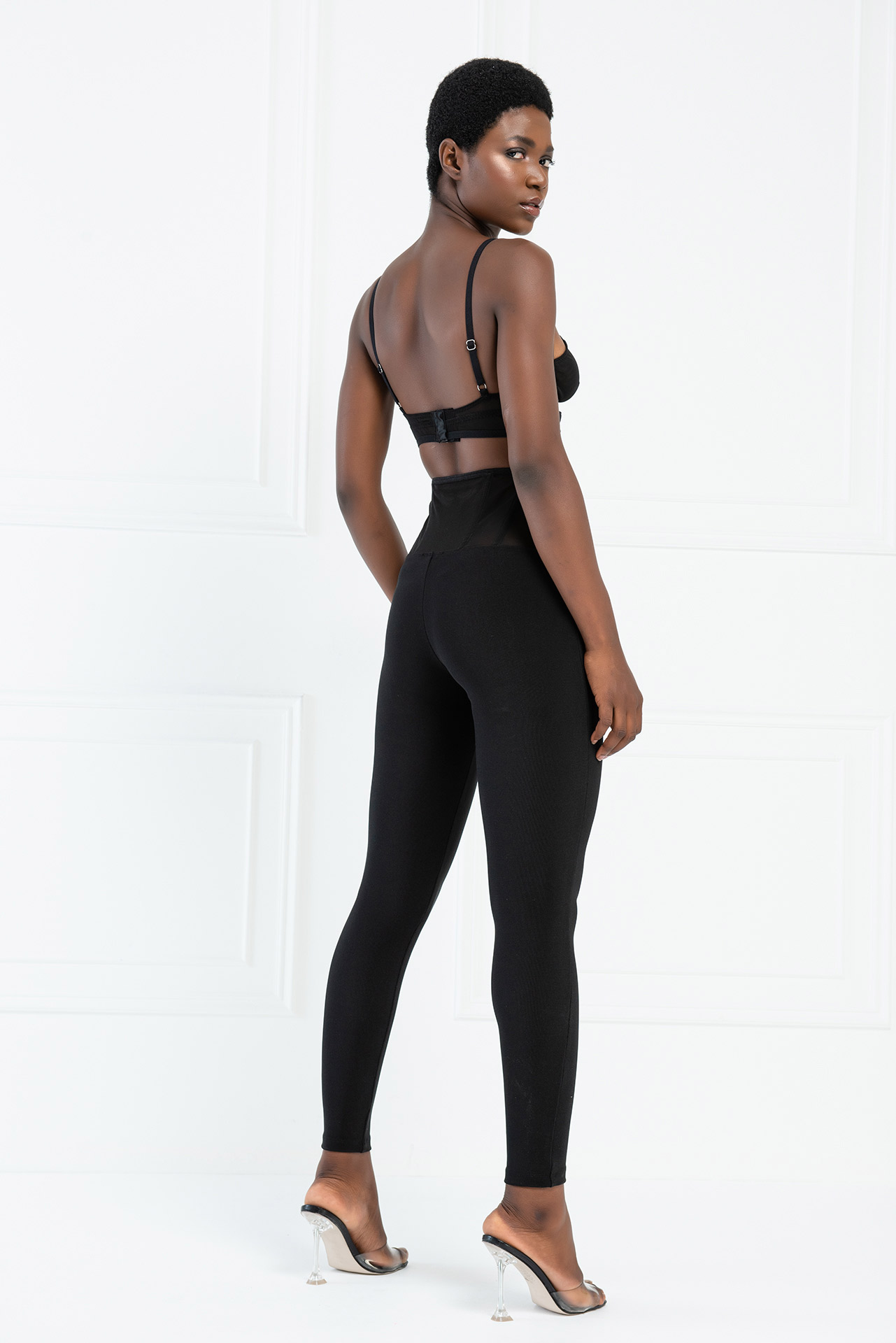 Mesh-Insert Black Leggings