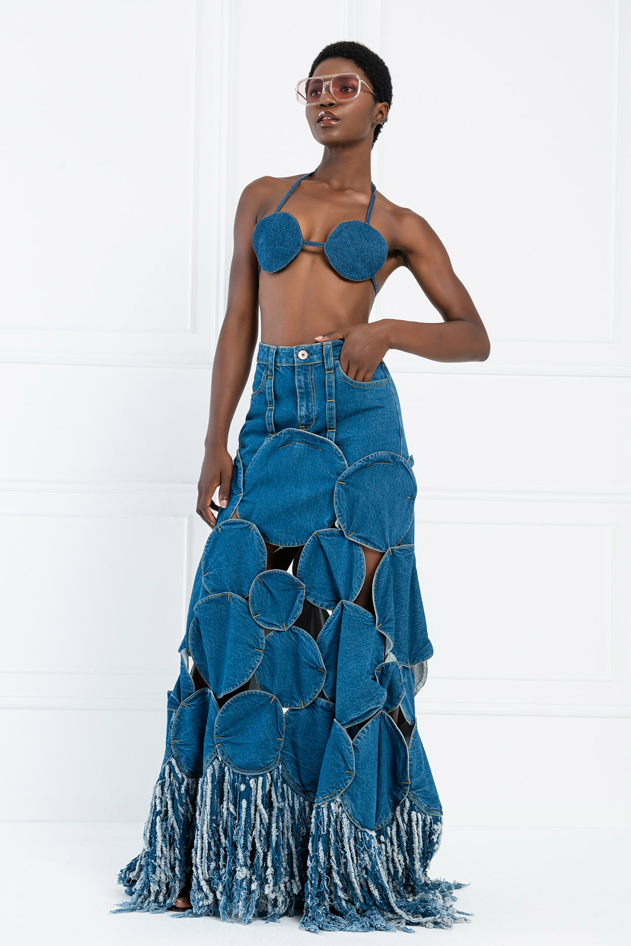 Wholesale Designer Blue Denim Maxi Skirt
