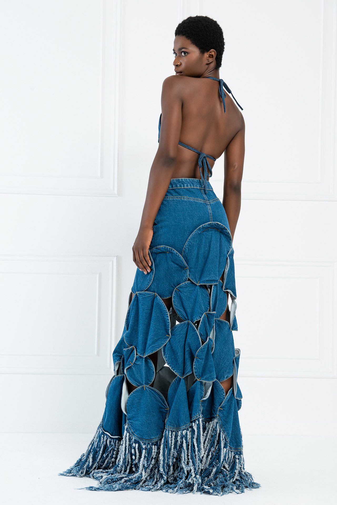 Wholesale Designer Blue Denim Maxi Skirt