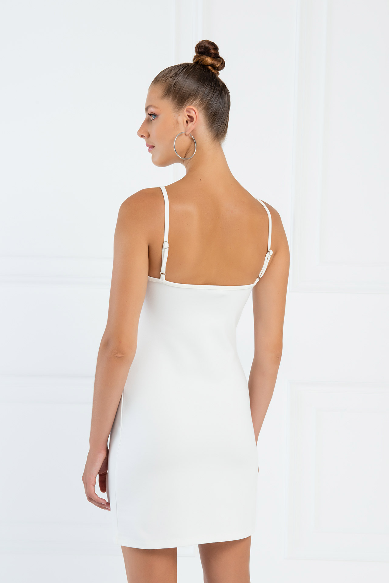 Toptan Off white Yırtmaç Detaylı Mini Elbise