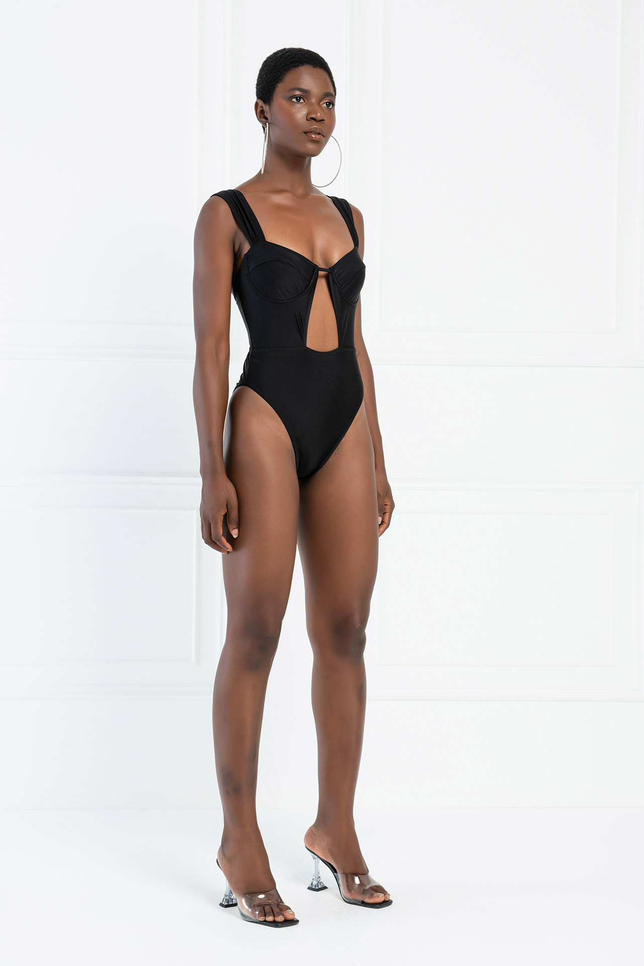 Wholesale Black Wide-Strap Cut Out Swimsuit