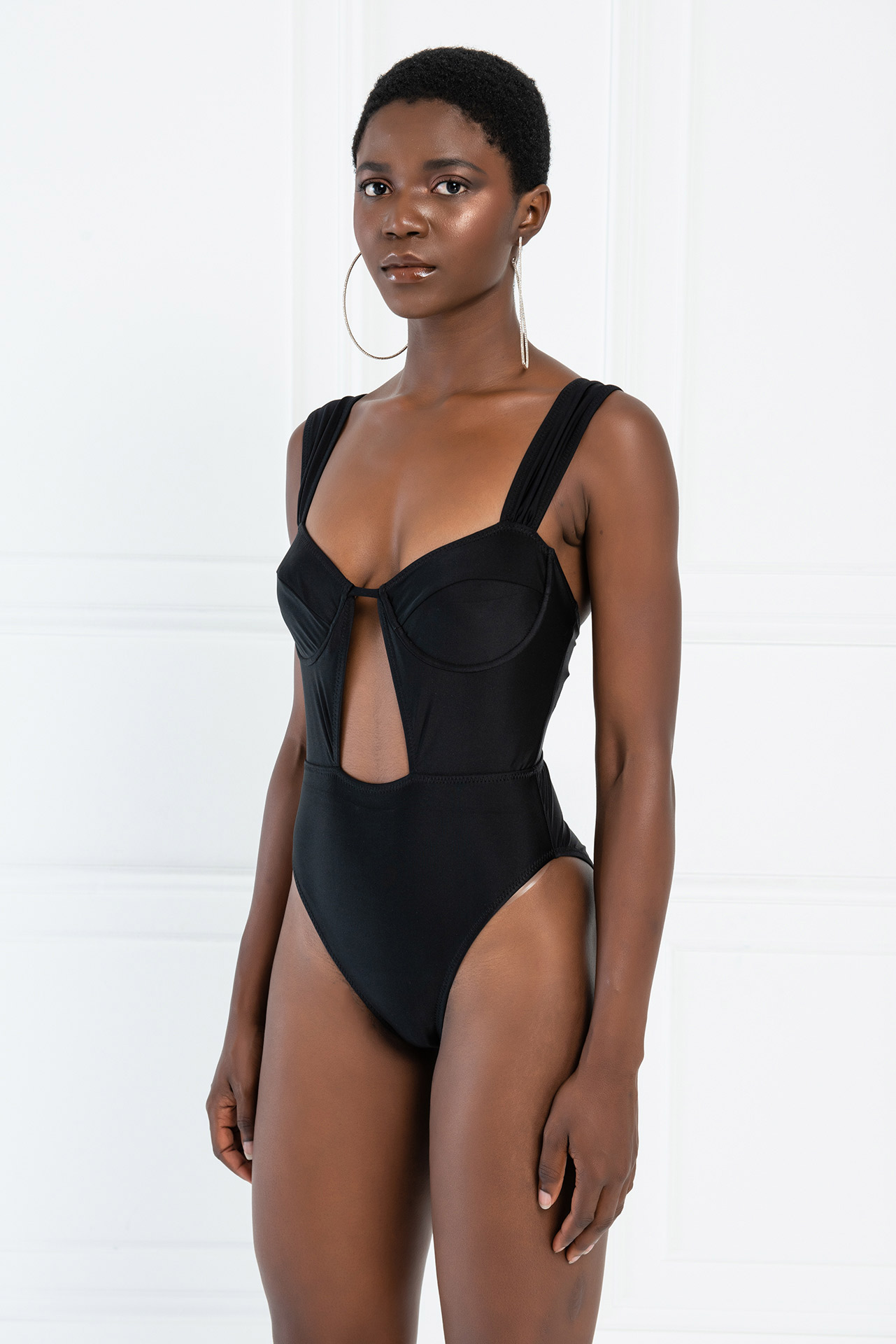 Wholesale Black Wide-Strap Cut Out Swimsuit