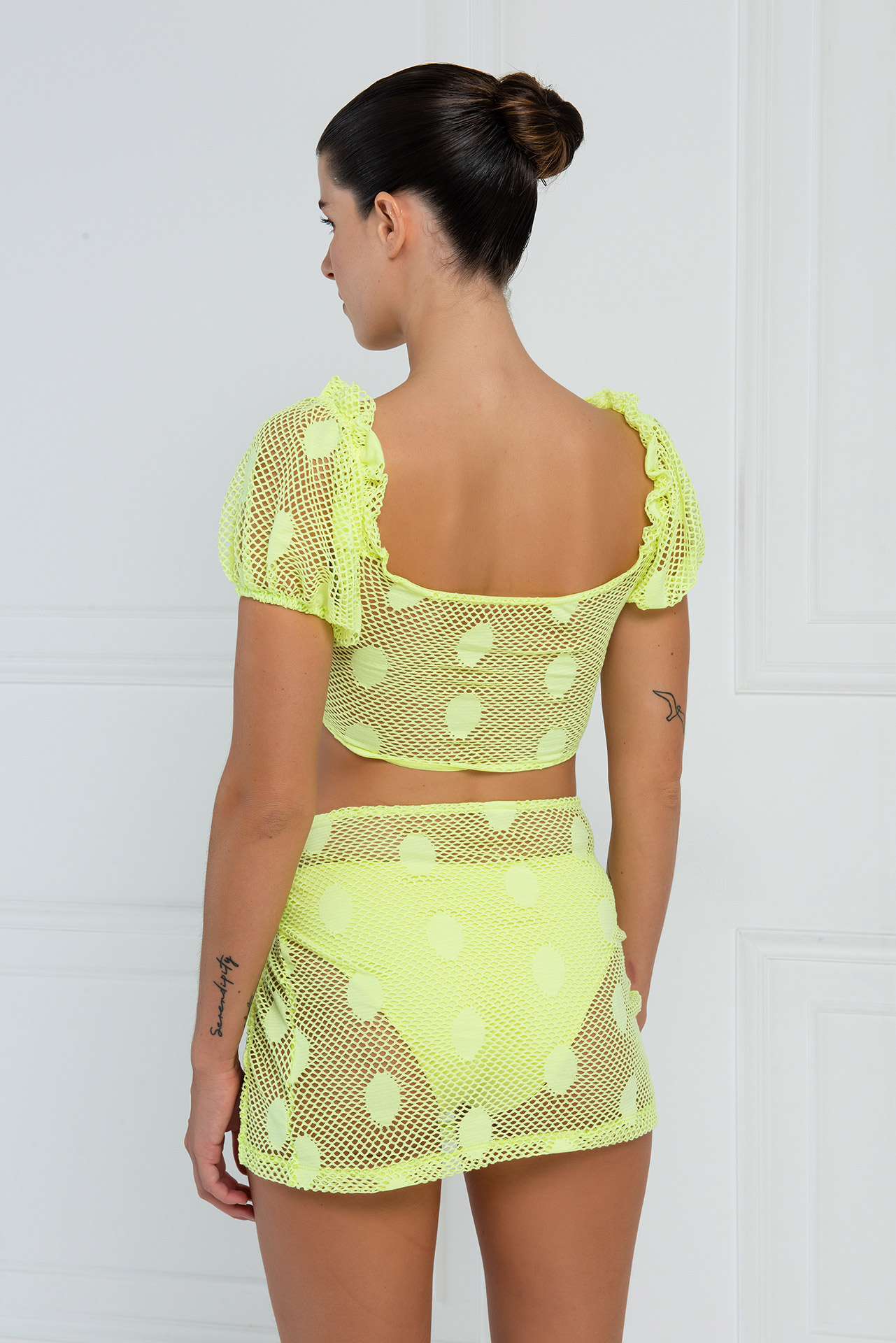 Sheer Neon Yellow Crop Top & Skirt Set