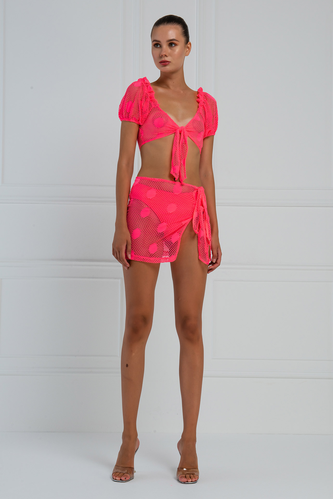 Sheer Neon Pink Crop Top & Skirt Set