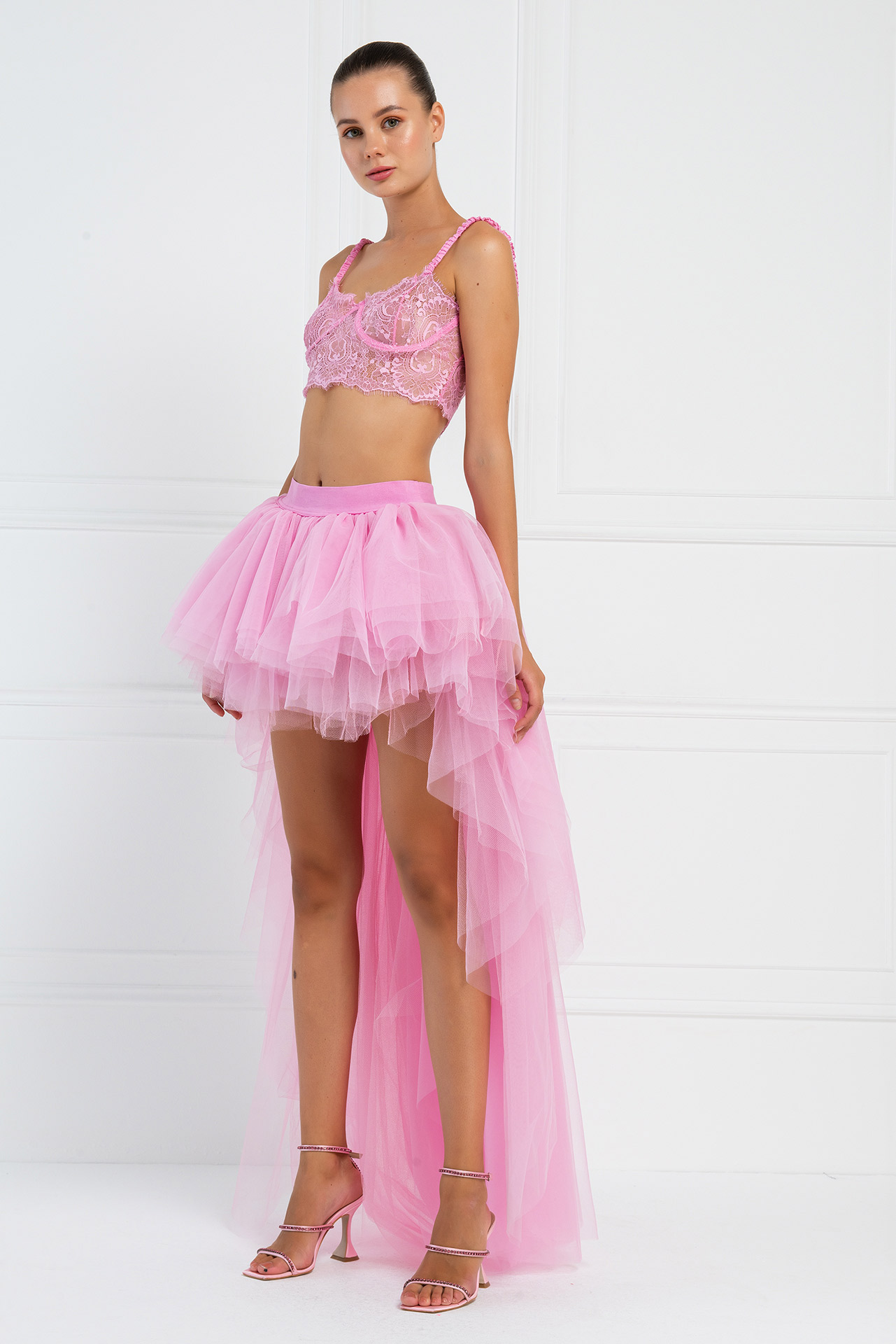 Wholesale High Low New Pink Tulle Skirt