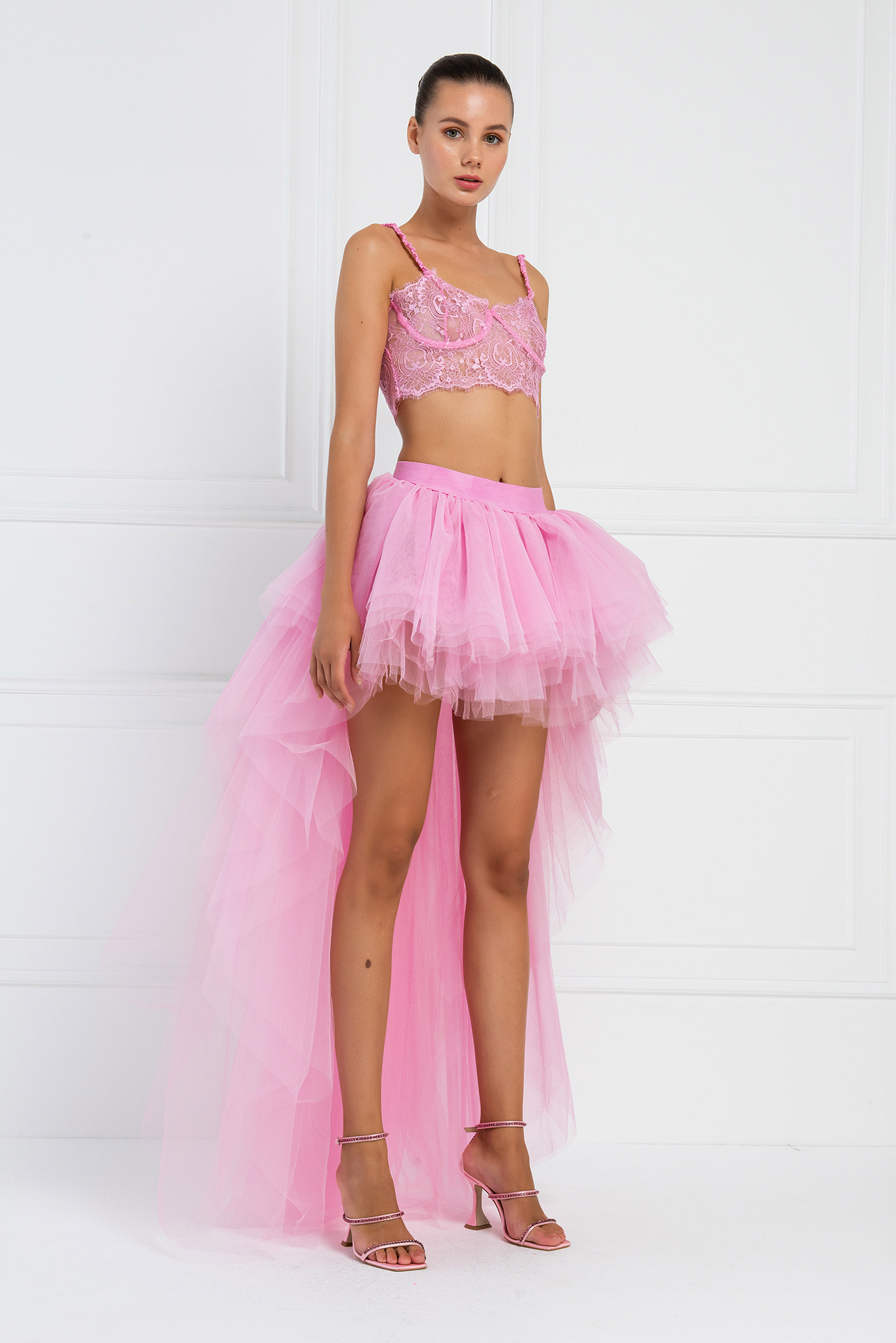Wholesale High Low New Pink Tulle Skirt
