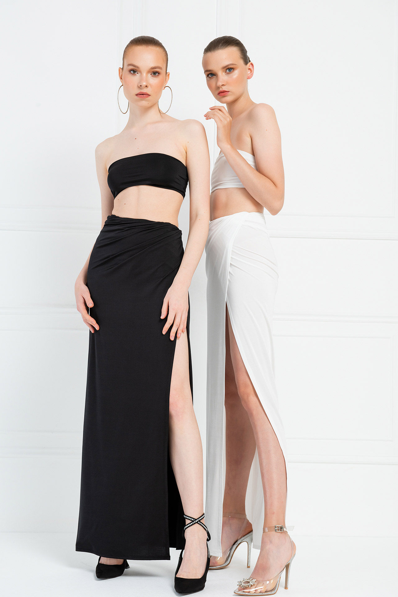 Wholesale Black Bandeau & Split-Leg Skirt Set