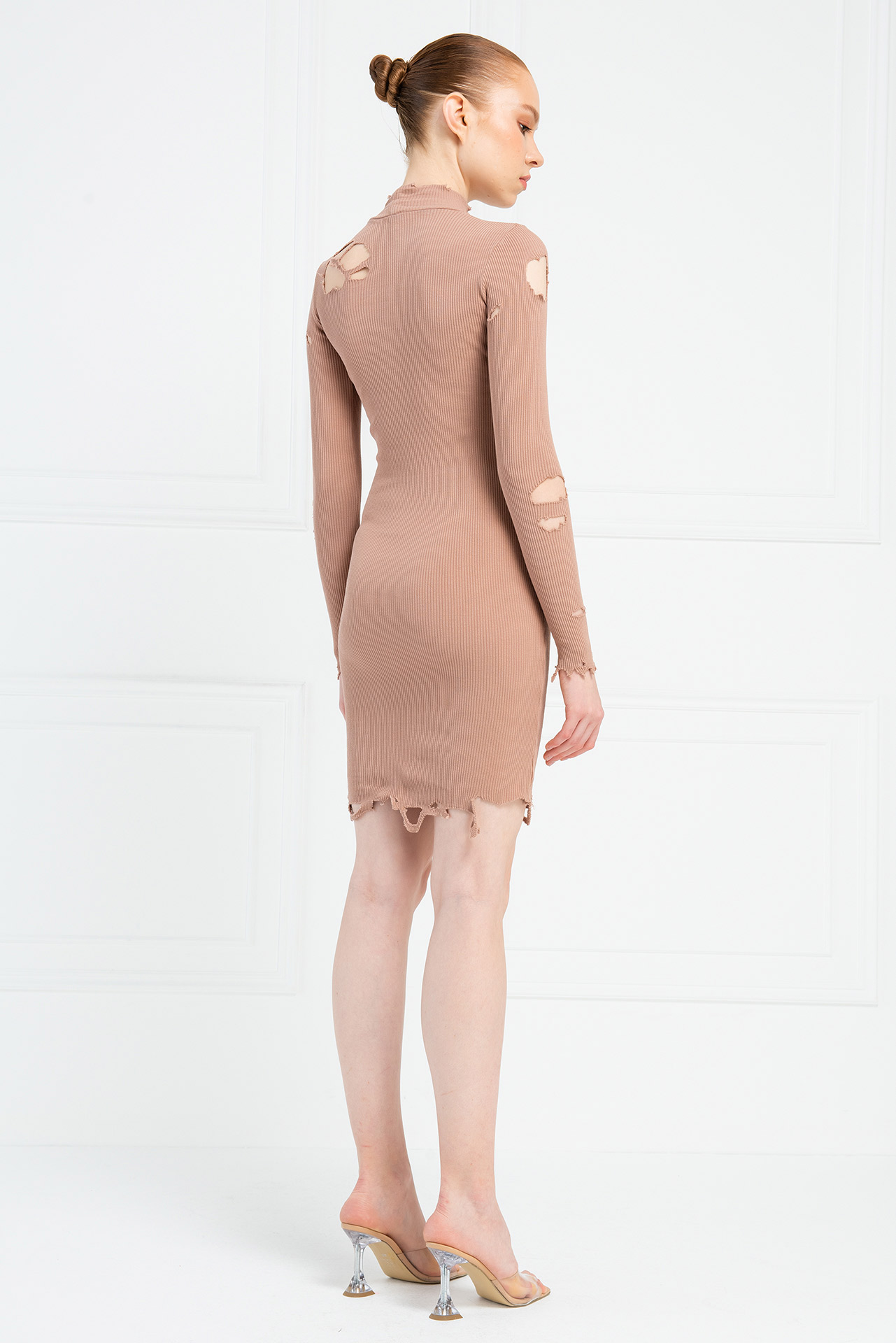 Wholesale Long Sleeve Caramel Mini Dress