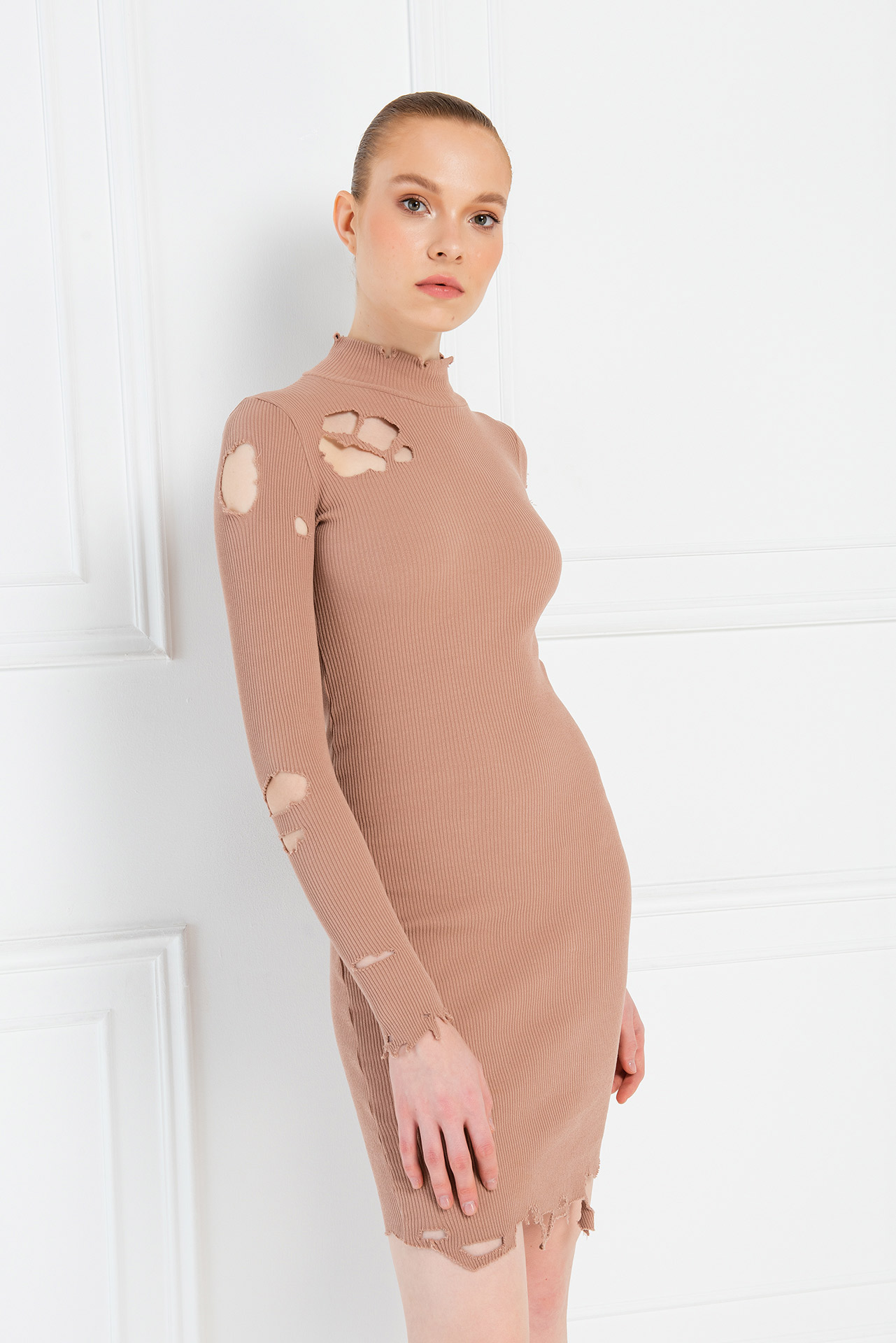 Long Sleeve Caramel Mini Dress