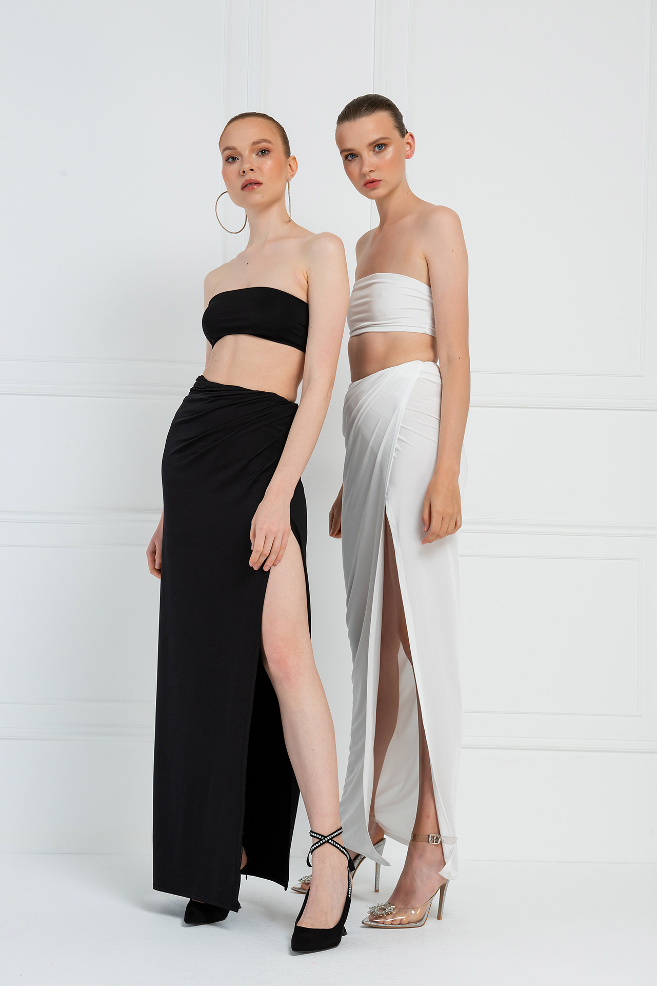 Wholesale Offwhite Bandeau & Split-Leg Skirt Set
