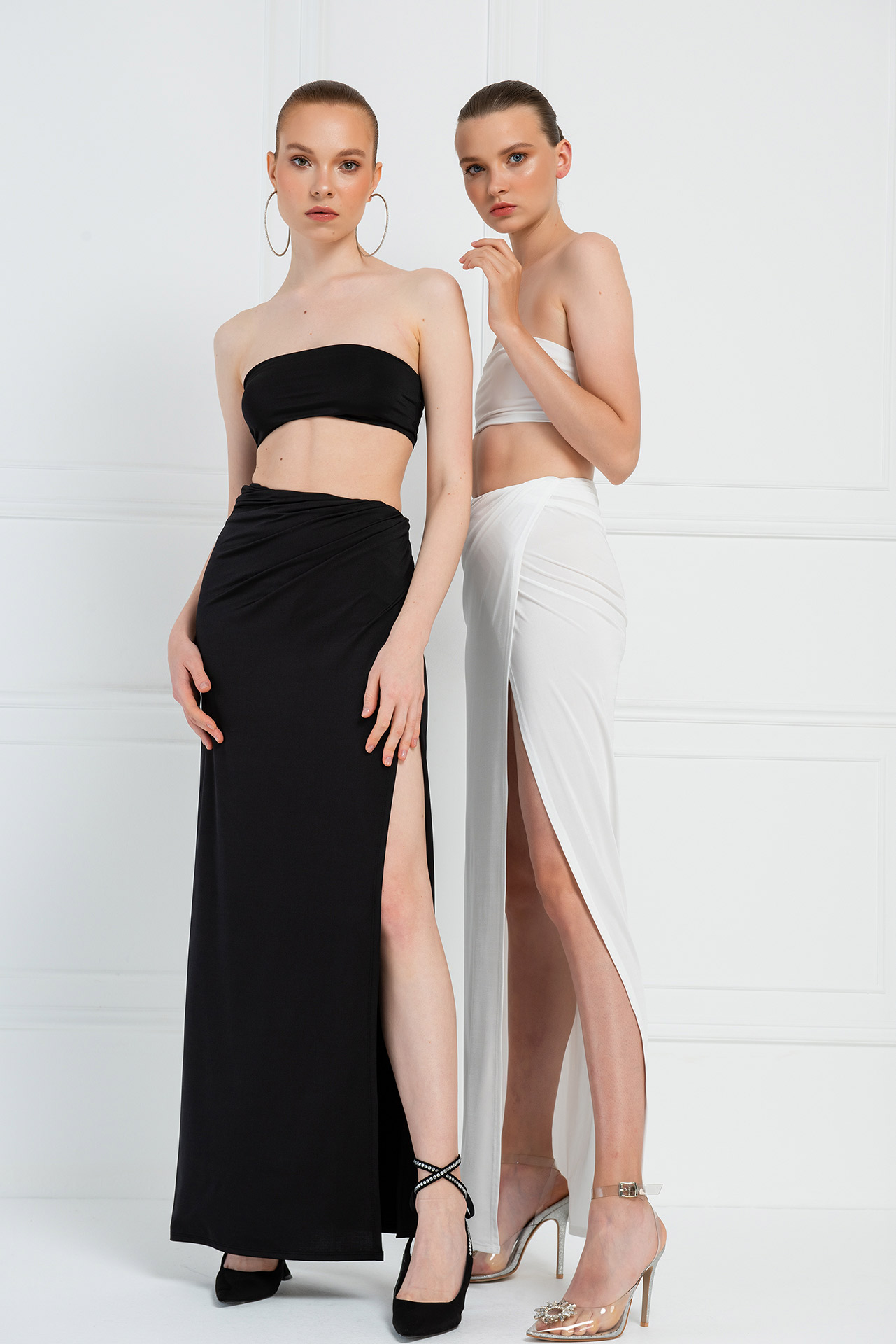 Wholesale Offwhite Bandeau & Split-Leg Skirt Set