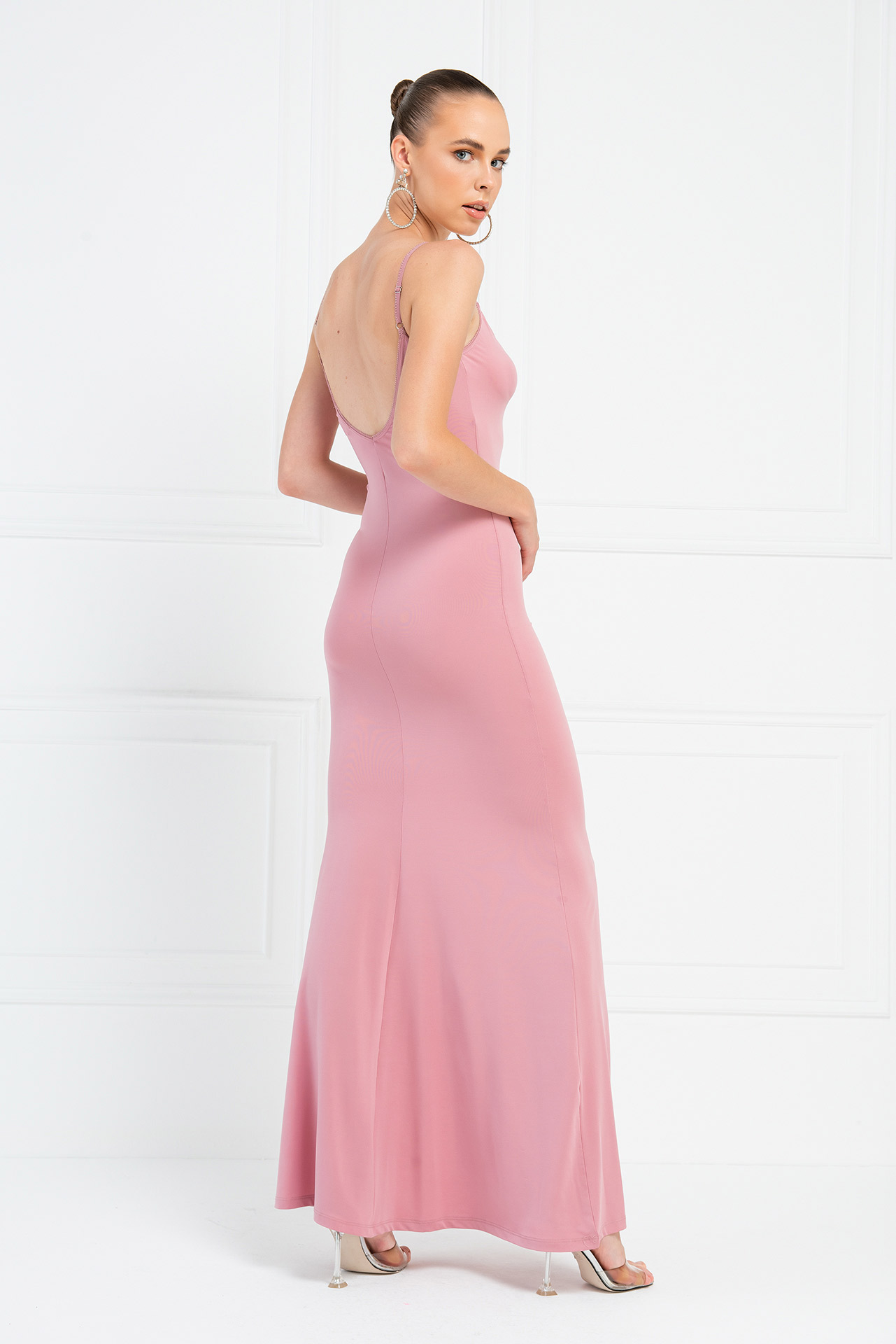 Light Rose Платье Макси с V-Образным Вырезом