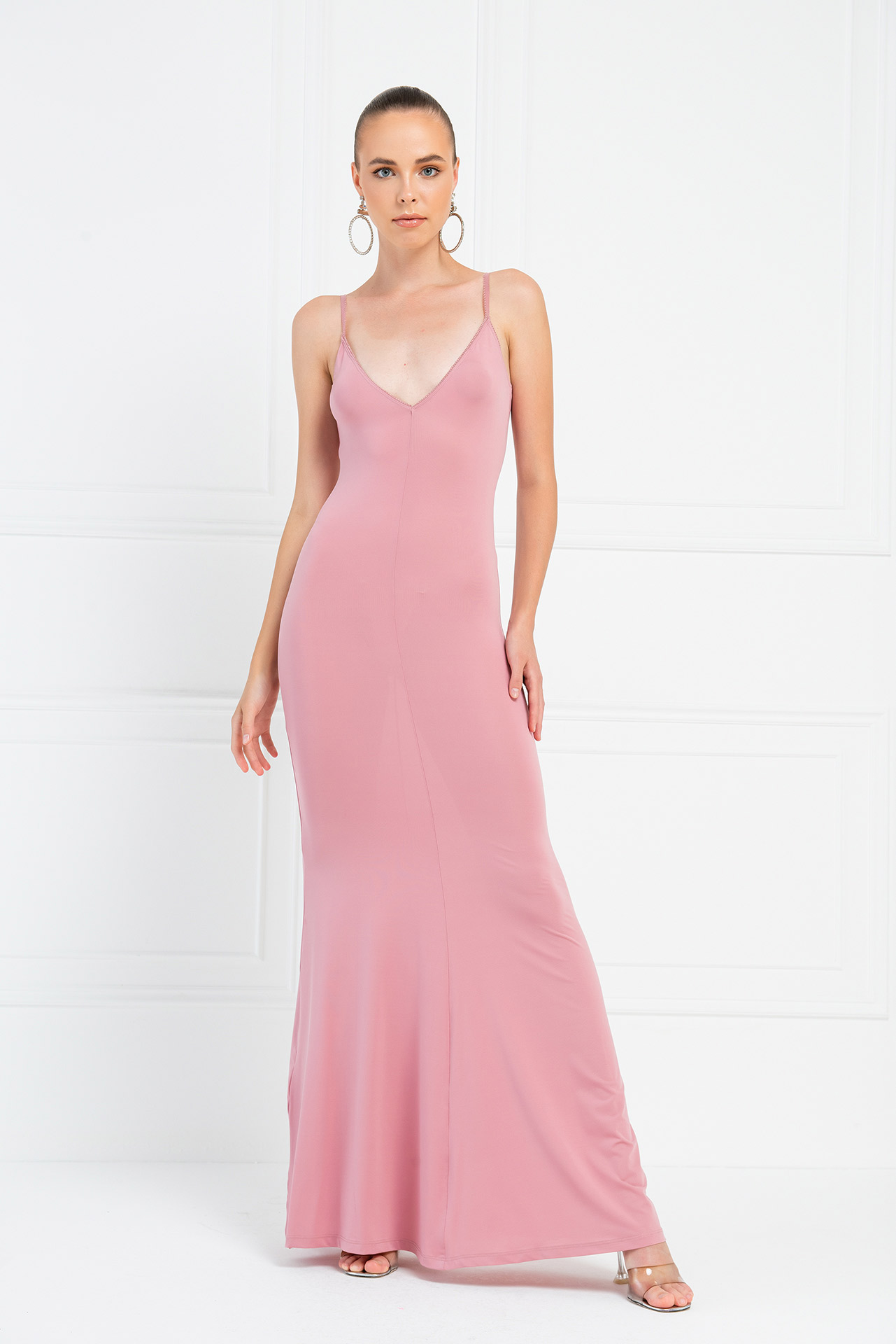 оптовая Light Rose Платье Макси с V-Образным Вырезом