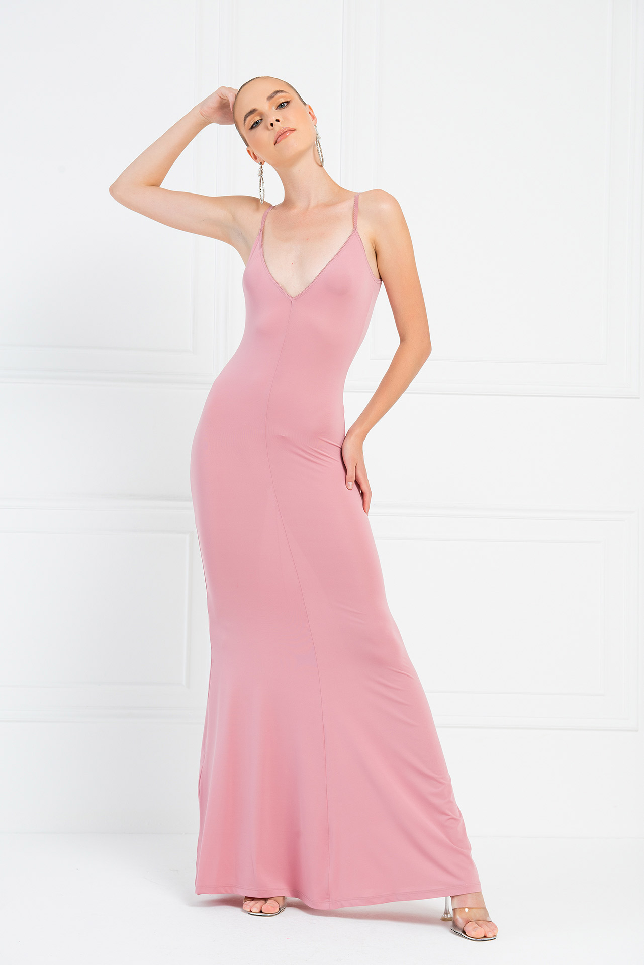 Light Rose Платье Макси с V-Образным Вырезом