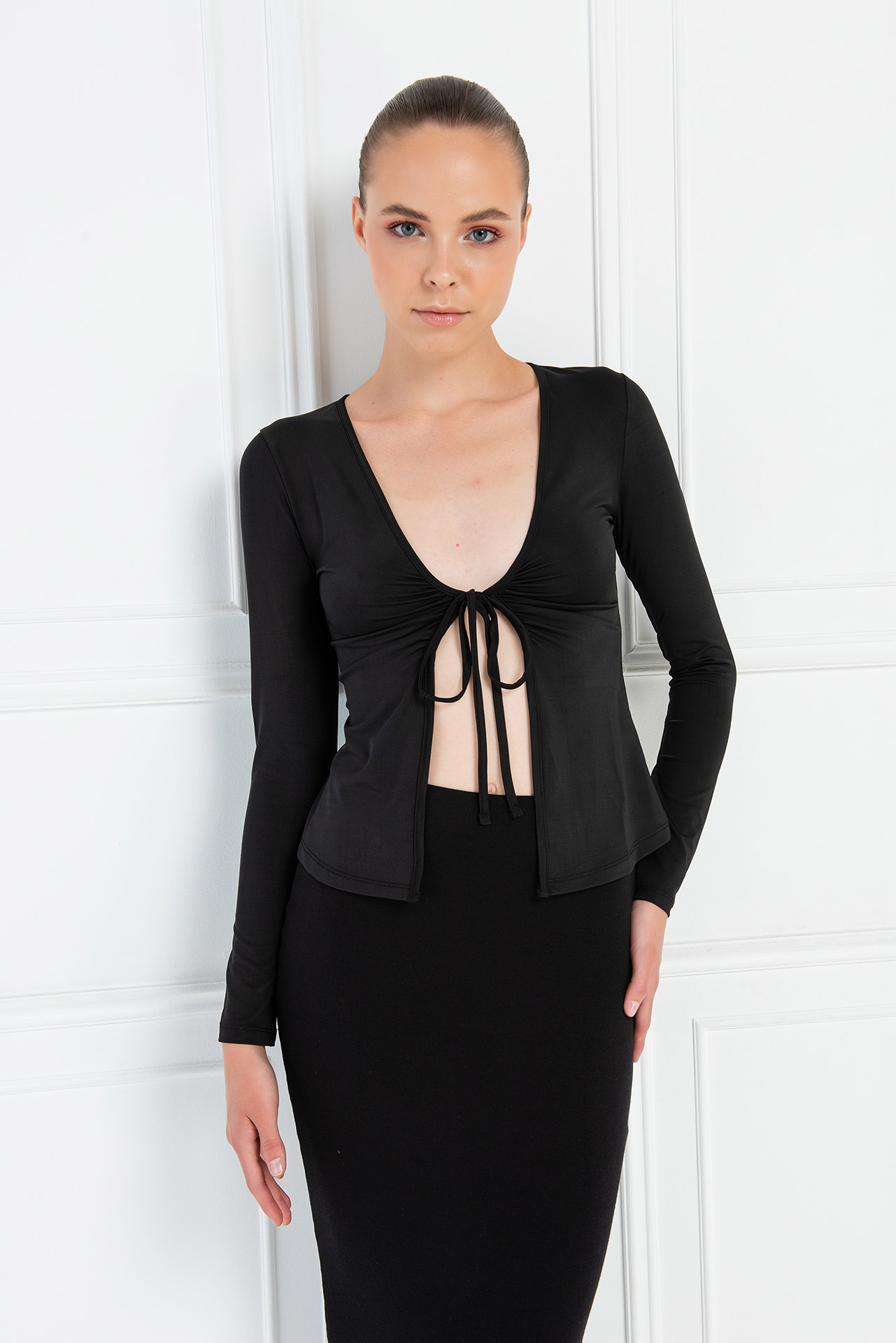 Open Tie-Front Black Top